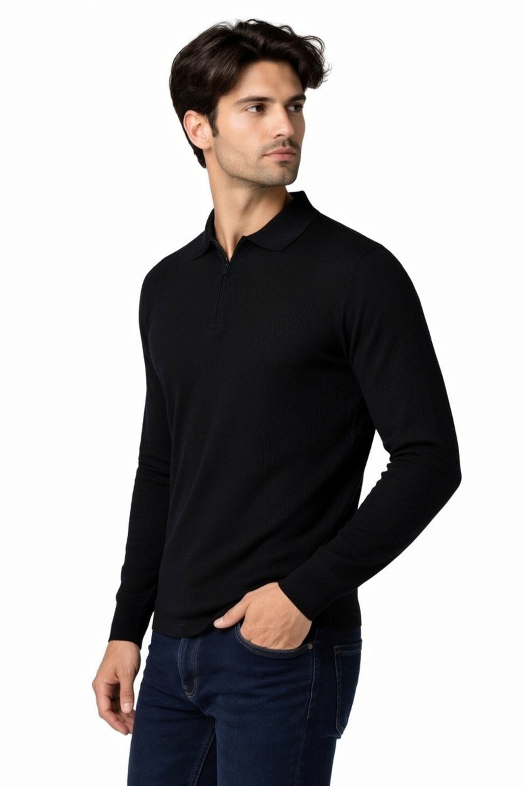Camisa Manga Longa D Bell Outlet Fashion ZIper Preta