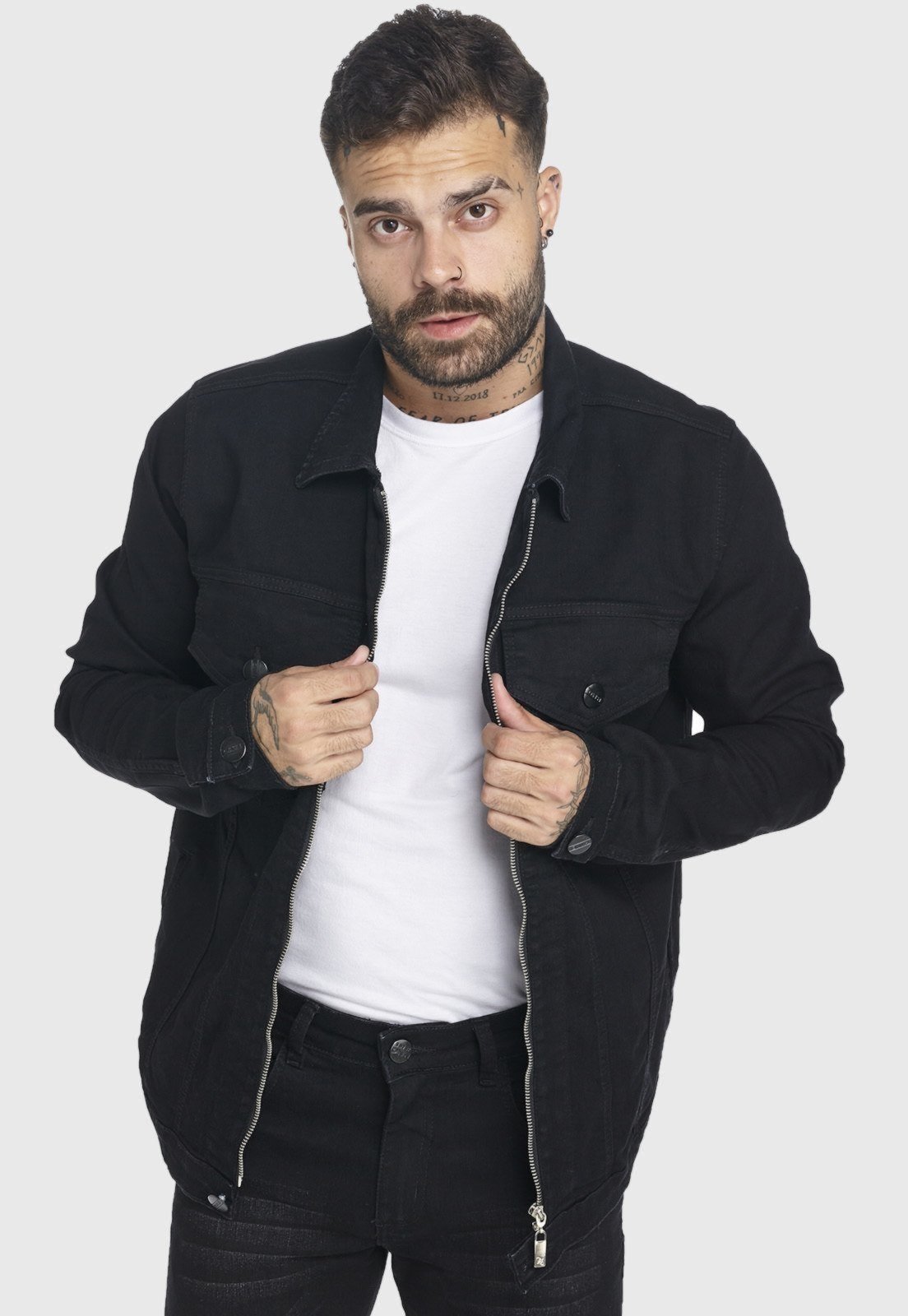 Jaqueta Masculina HNO Jeans Venom com Fechamento em Ziper Preto