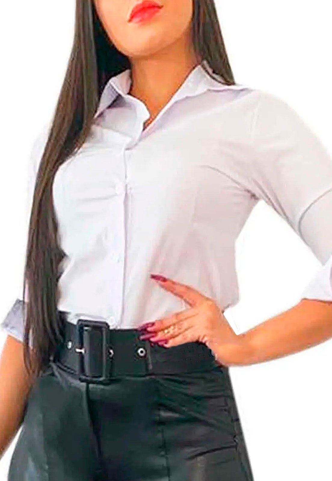 Camisete Feminino Social Manga 3/4 Liso NSTORE Moda Verão Branco