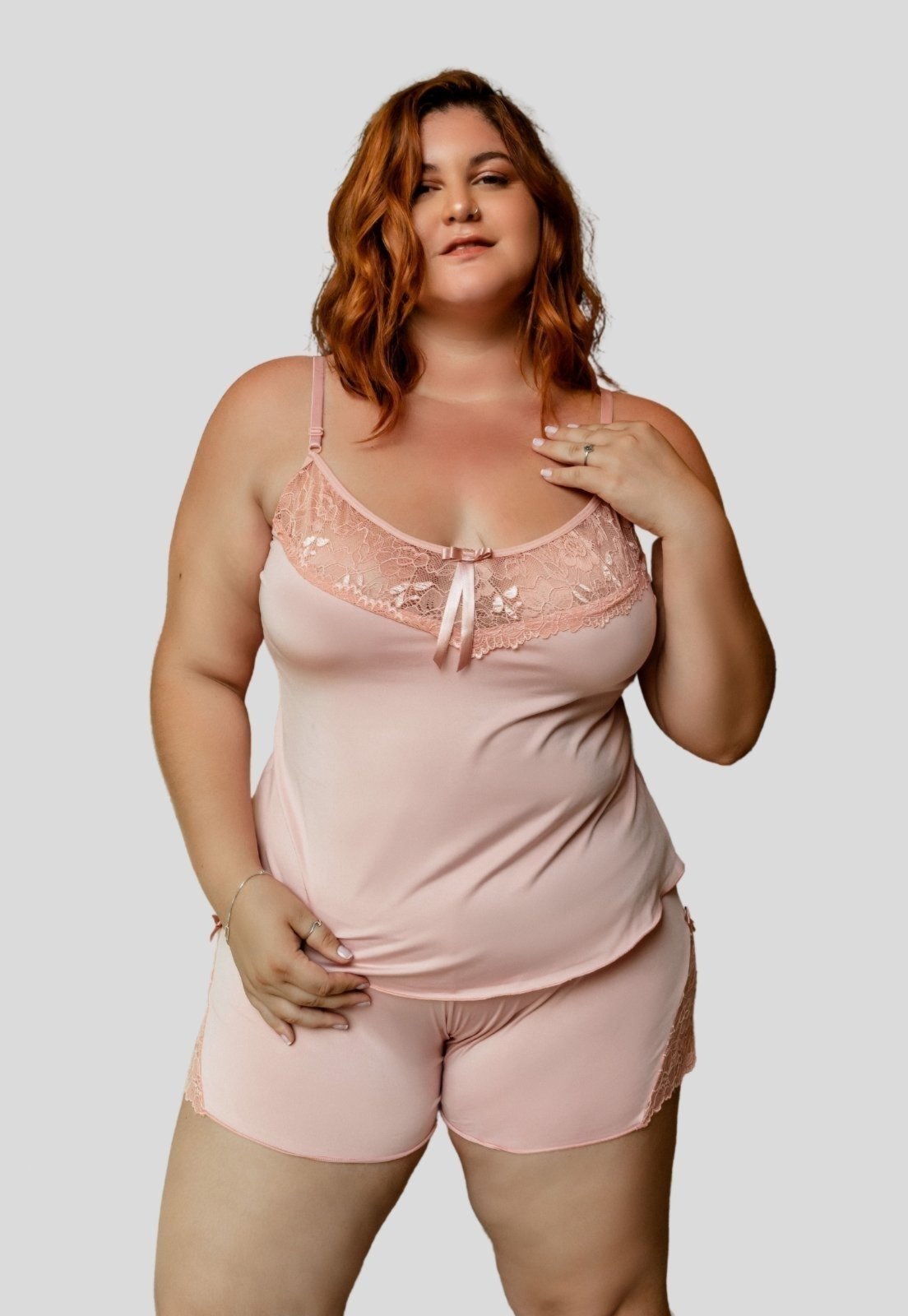Baby Doll Plus Size Bella Fiore Modas Liganete Com Renda Feminino Rosa