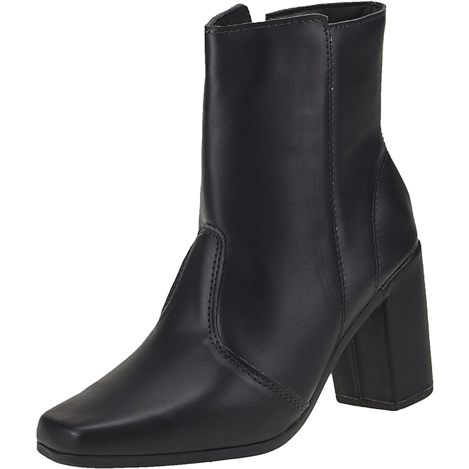 Bota Feminina Bico Quadrado Salto Alto Grosso Cotorno Cano Médio Confortavel Ziper Preto
