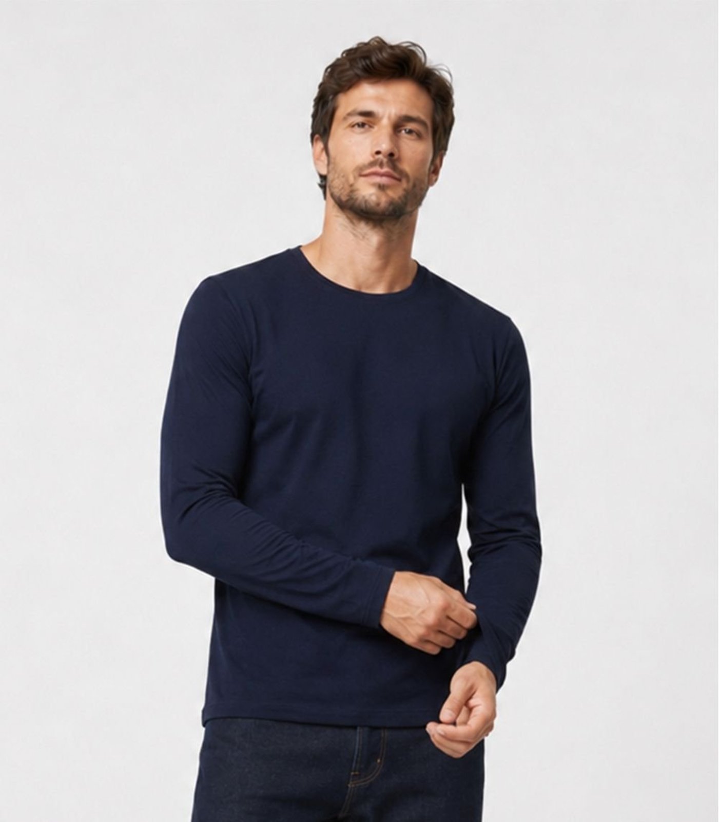 Camiseta Manga Longa Meia Malha Masculina Select Azul