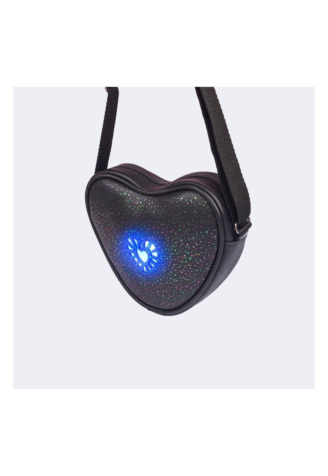 Infantil - Bolsa Pampili Coração Holográfico Led Preta U Preto