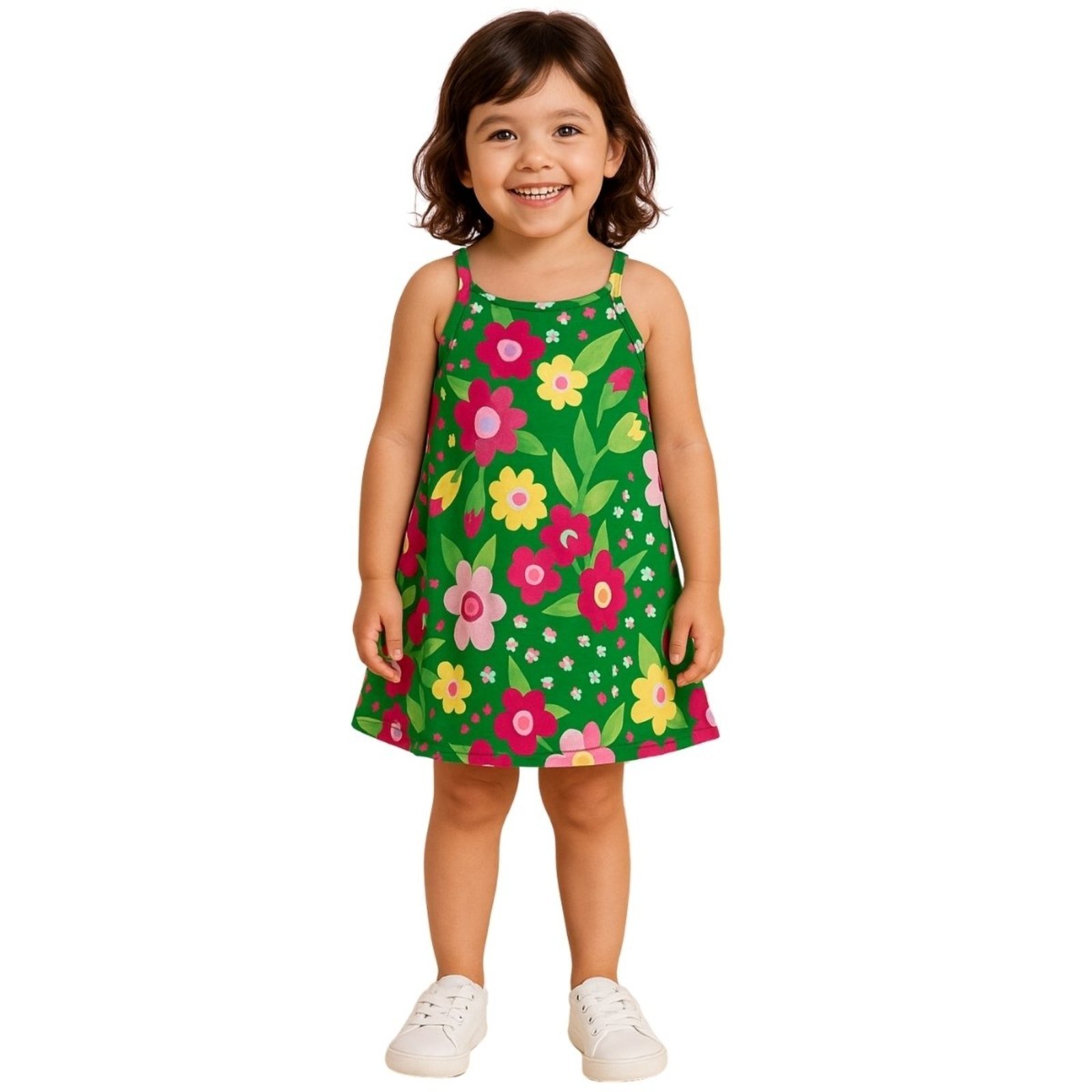 Vista 2 Infantil - Vestido Kyly Alça Fina Floral Tropical verde Kyly verde