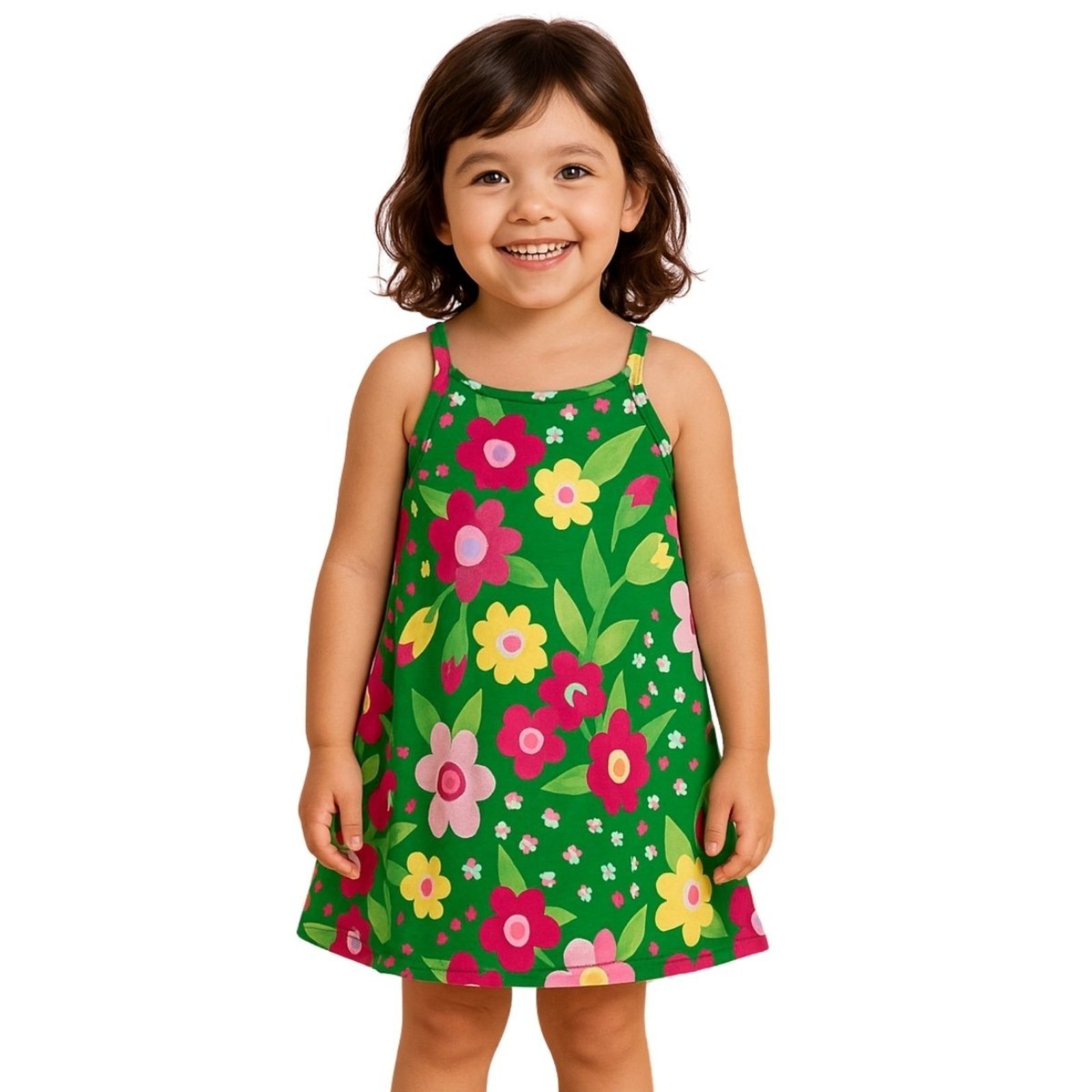 Vista 3 Infantil - Vestido Kyly Alça Fina Floral Tropical verde Kyly verde