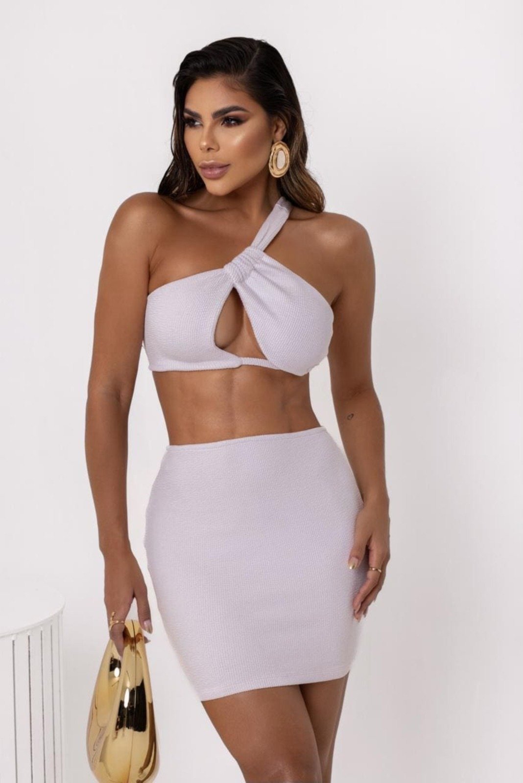 Conjunto Cropped e Saia Curta Cosmic Cia do Vestido Branco