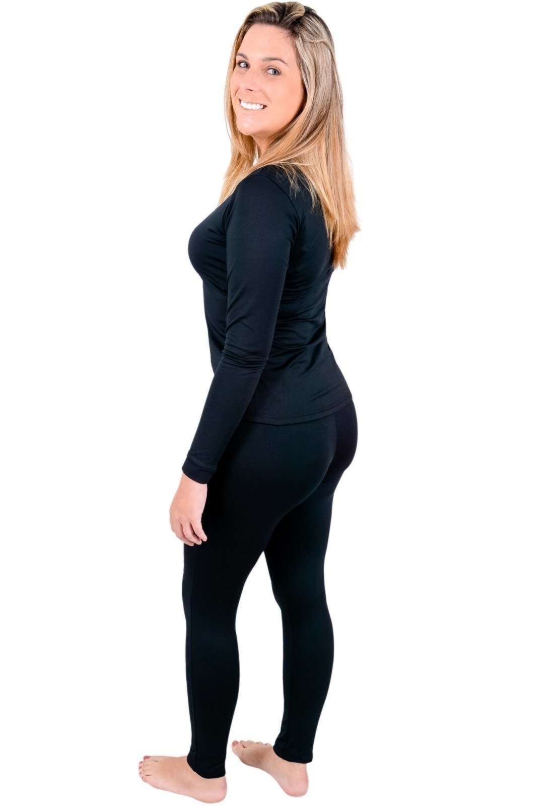 Vista 3 Conjunto Térmico RT Frio Extremo Feminino Segunda Pele 250g Peluciada com Fleece Inverno Viagem Neve Moto Esportes Outdoor Roupas Térmicas preto Roupas Térmicas preto
