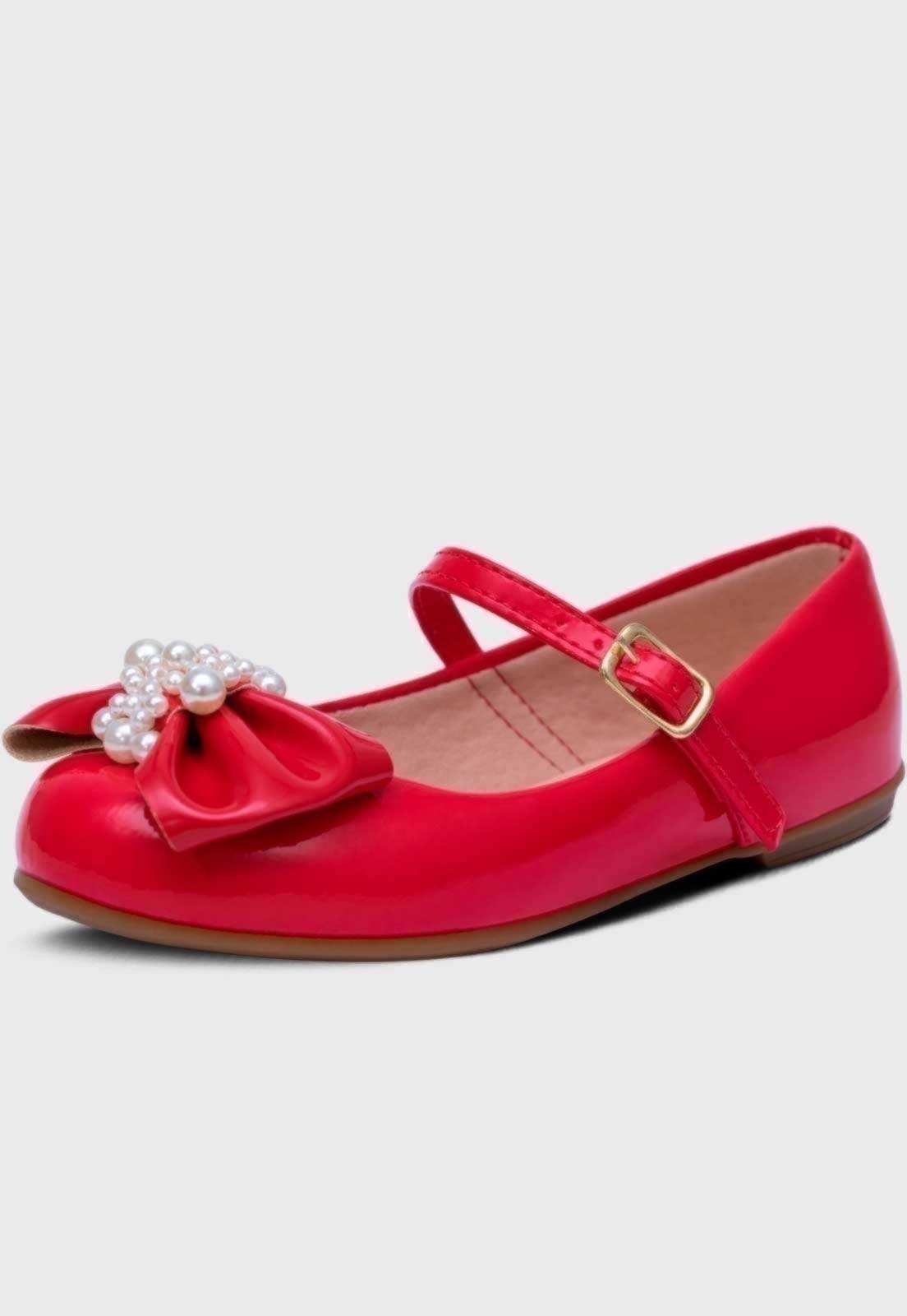 Vista 2 Infantil - Sapatilha Popidi Feminina Menina Laço Perola vermelho Pópidí vermelho