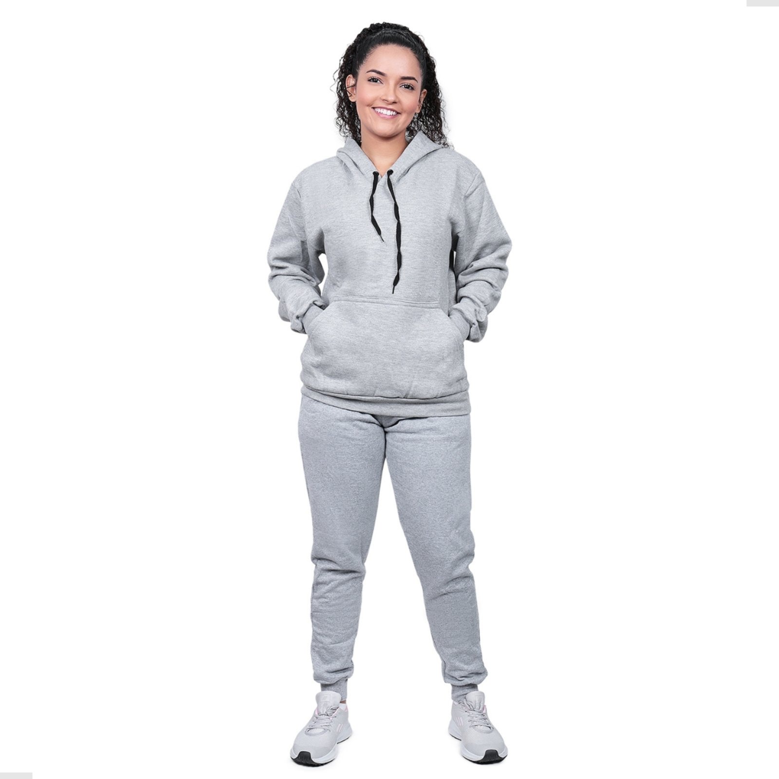 Conjunto Moletom Feminino Techmalhas Blusa Canguru e Calça Cinza