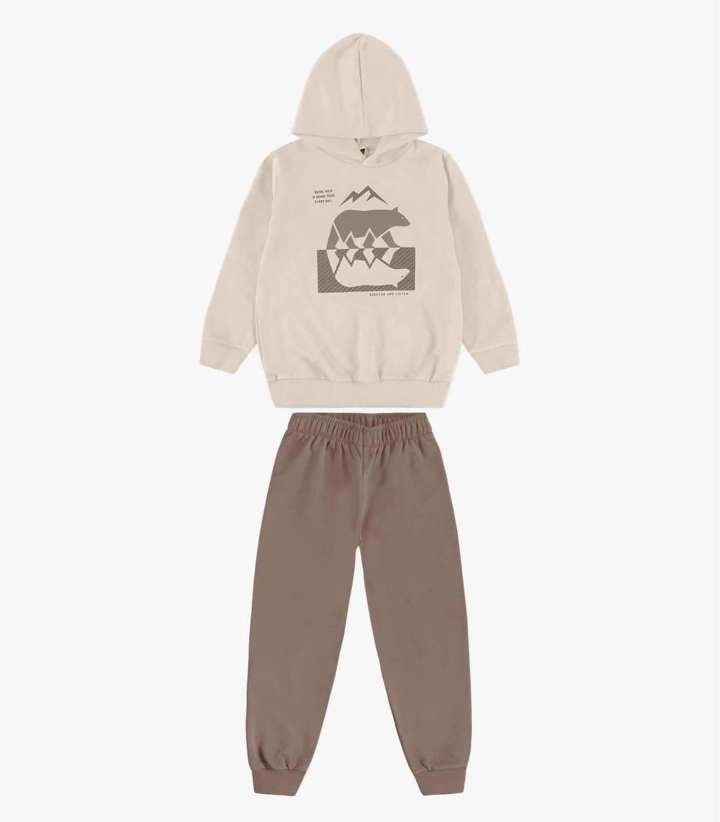Infantil - Conjunto Blusão Capuz e Calça Moletom Rovi Bege