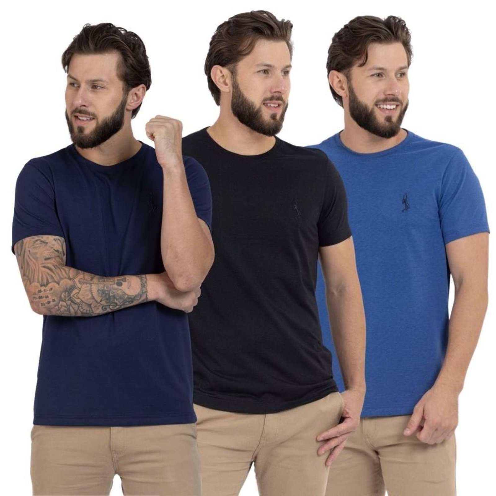 Kit 3 Camiseta Básica Casual Masculina Confortável em Malha Leve