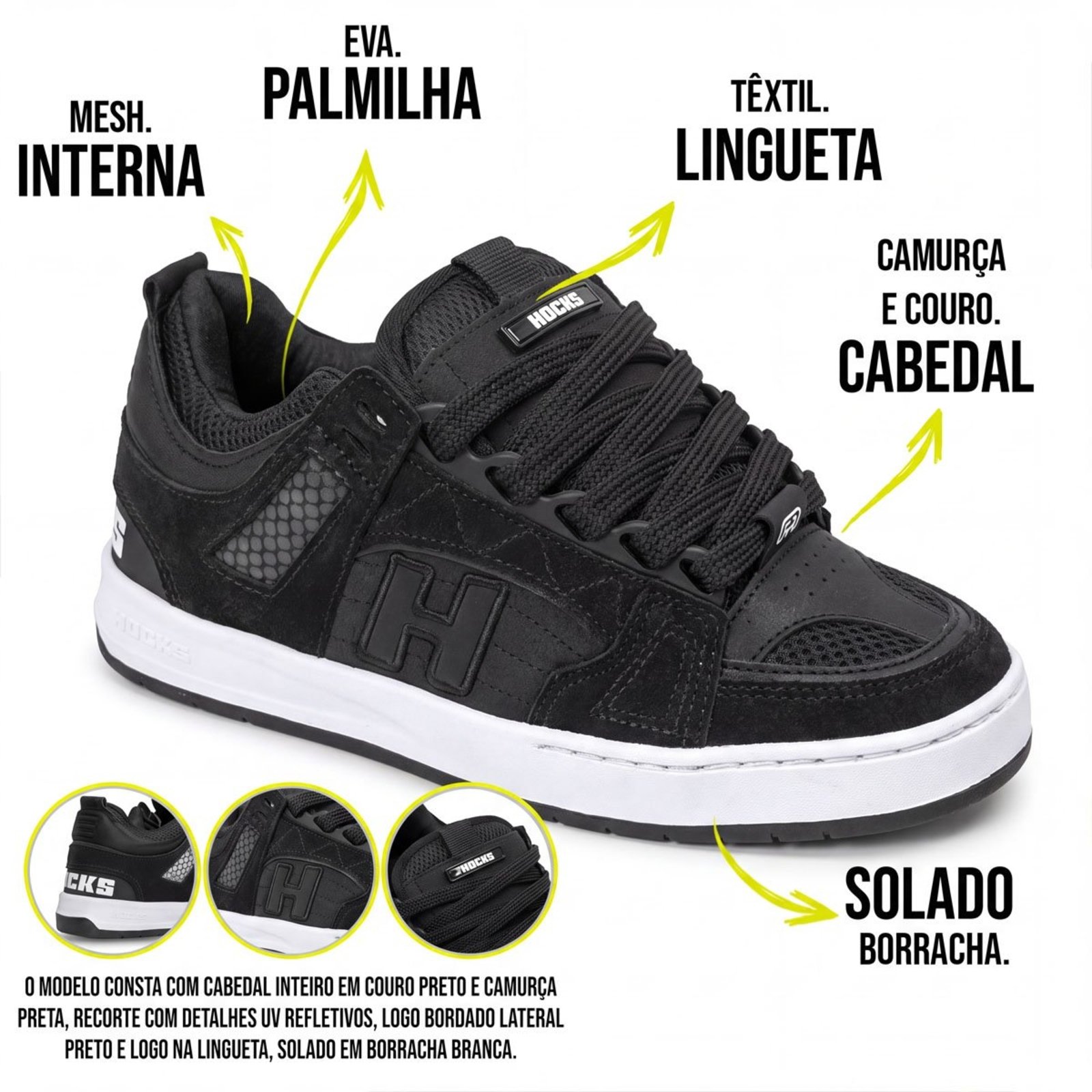 Tênis Hocks Bold Classic Black Unissex | Preto