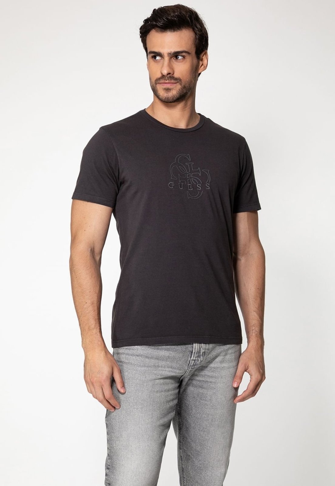 Camiseta Guess 4G Bordado Cinza Escuro