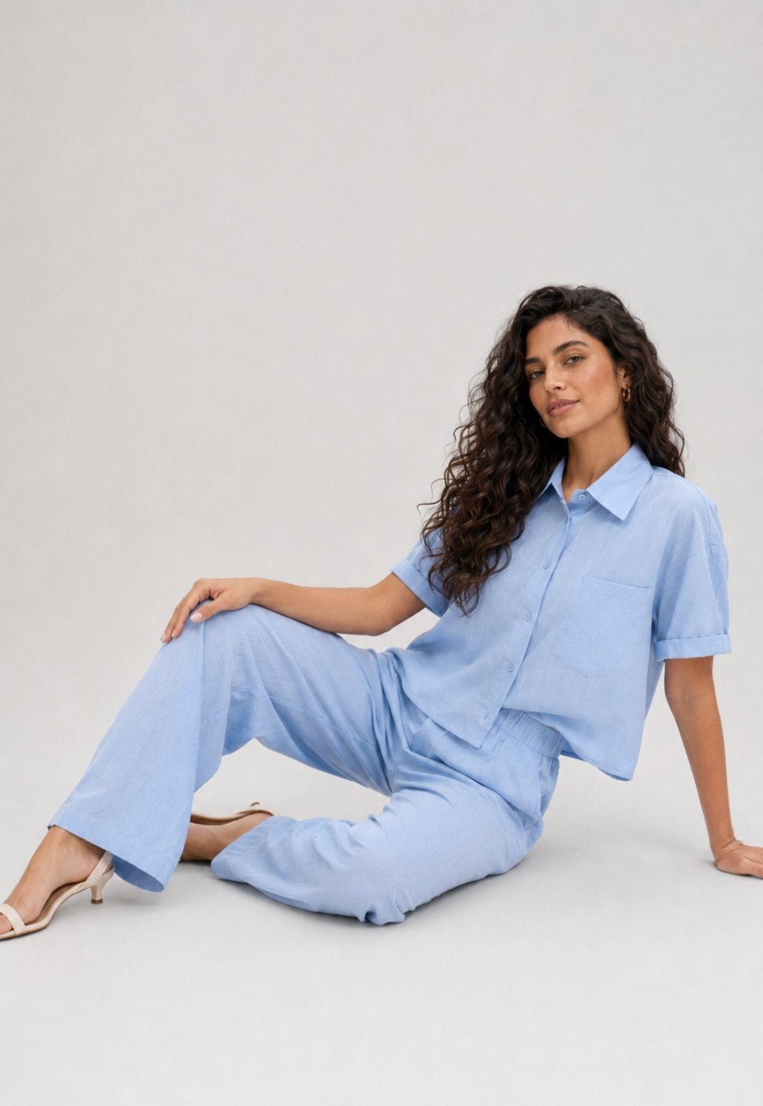 Conjunto Camisa Manga Curta e Calça Pantalona Salvatore Azul