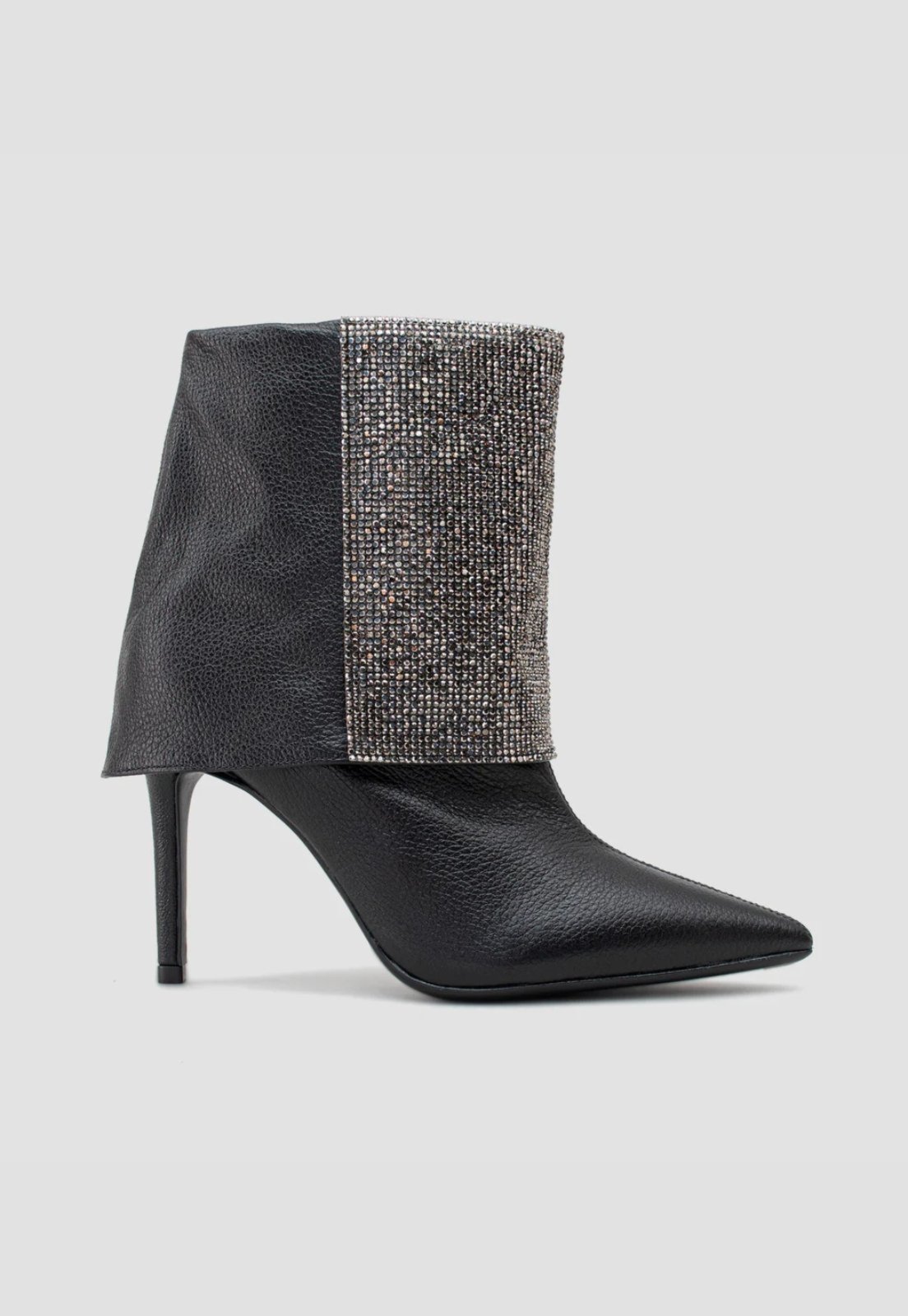 Bota Cano Médio Malha Strass Couro Preto CBK