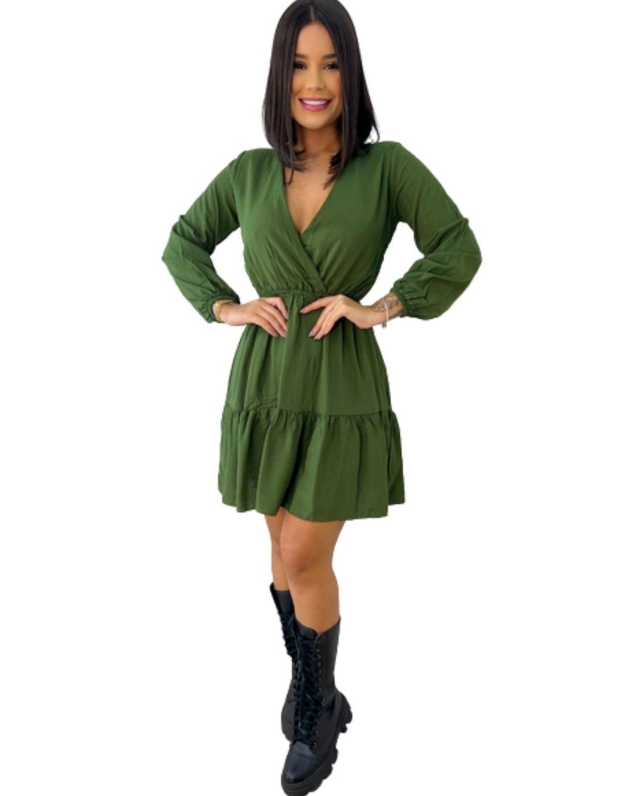 Vestido Curto Transpasse Viscose Verde