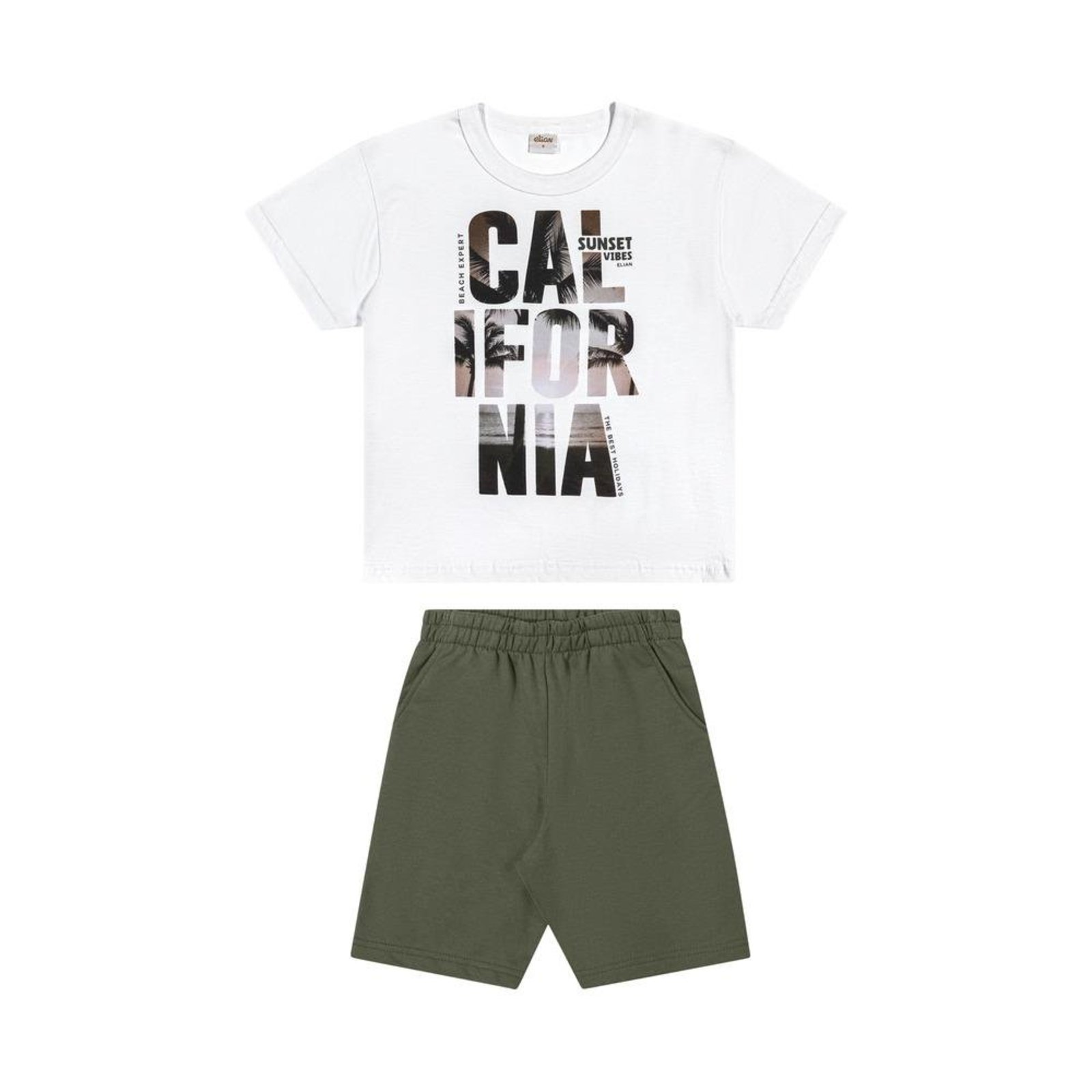Infantil - Conjunto Camiseta e Bermuda California Elian Branco Verde 10 Branco