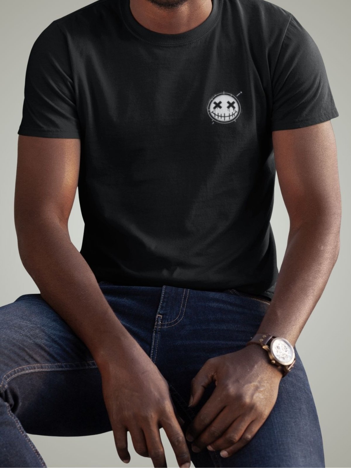 Camiseta Masculina Plus Size Premium Confortável T-shirt Estampada Smile Peito Preto