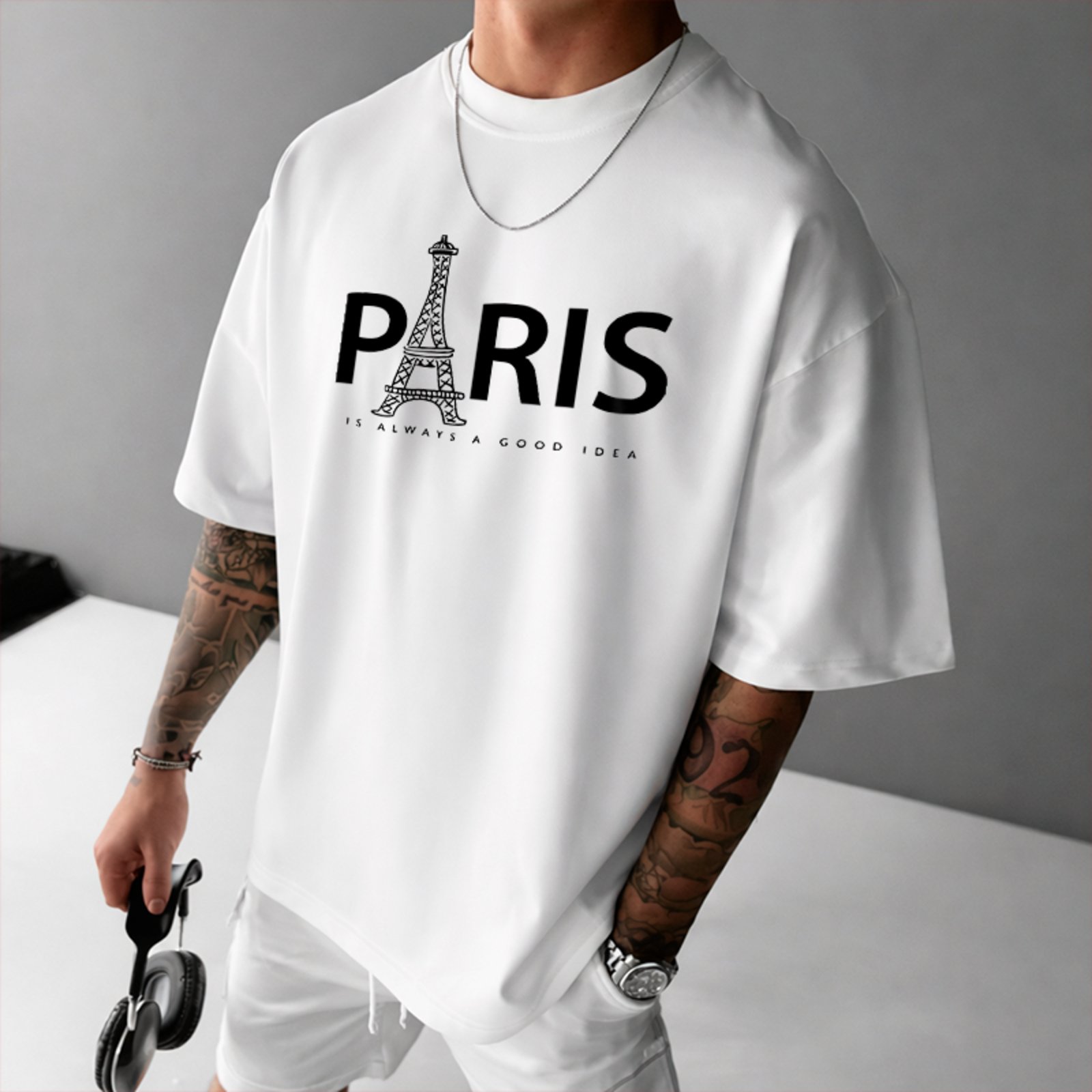 Camiseta Oversized Paris France Torre Eiffel Style Unissex Branco