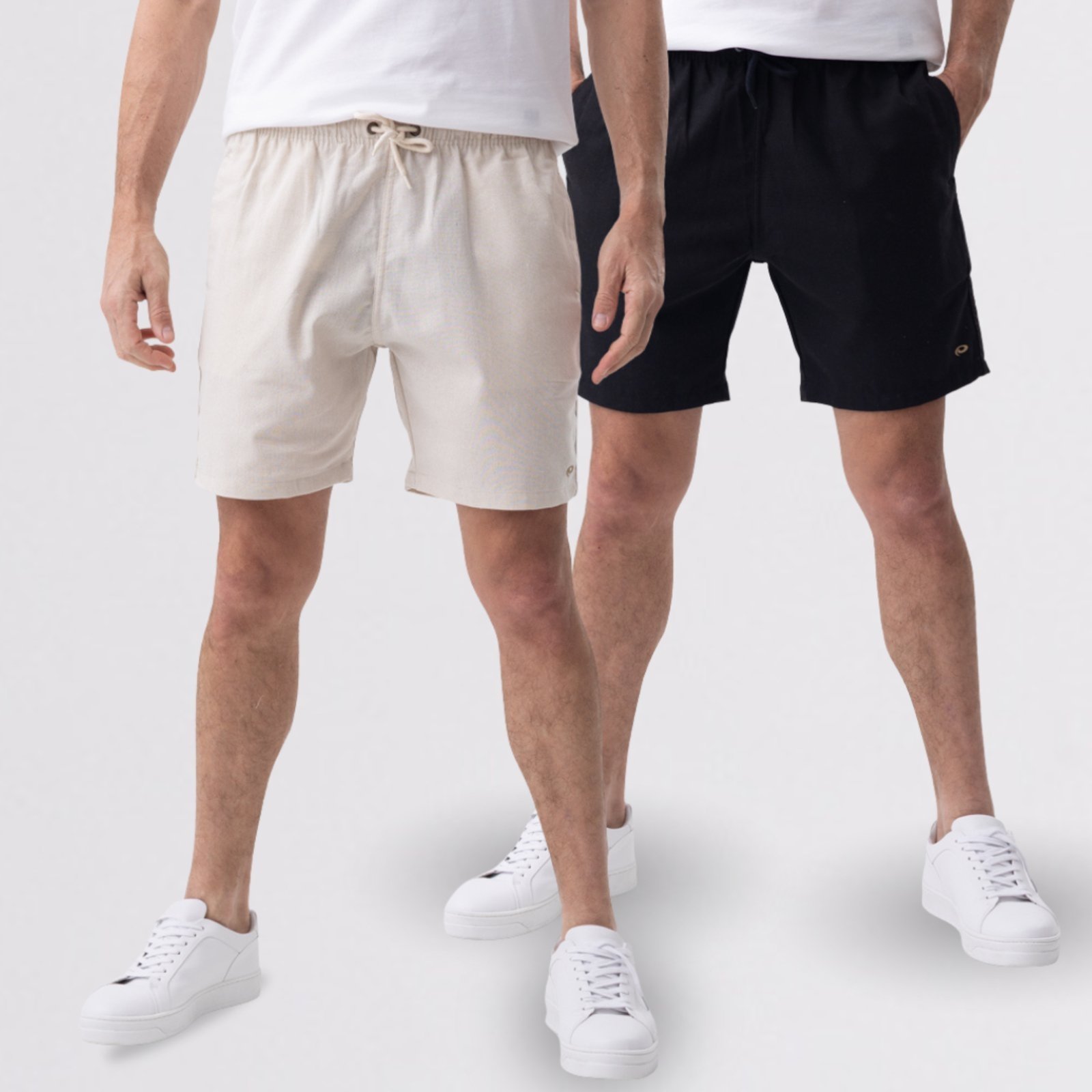 Kit 2 Shorts Masculinos Tipo Linho - Conforto e Estilo Bege e Preto