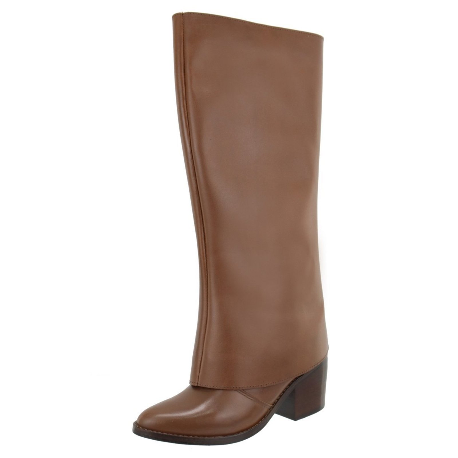 Bota Capa Couro Legitimo 2 em 1 Bico Fino Salto Capa Removível Cano Alto Cano Longo Lançamento Conhaque