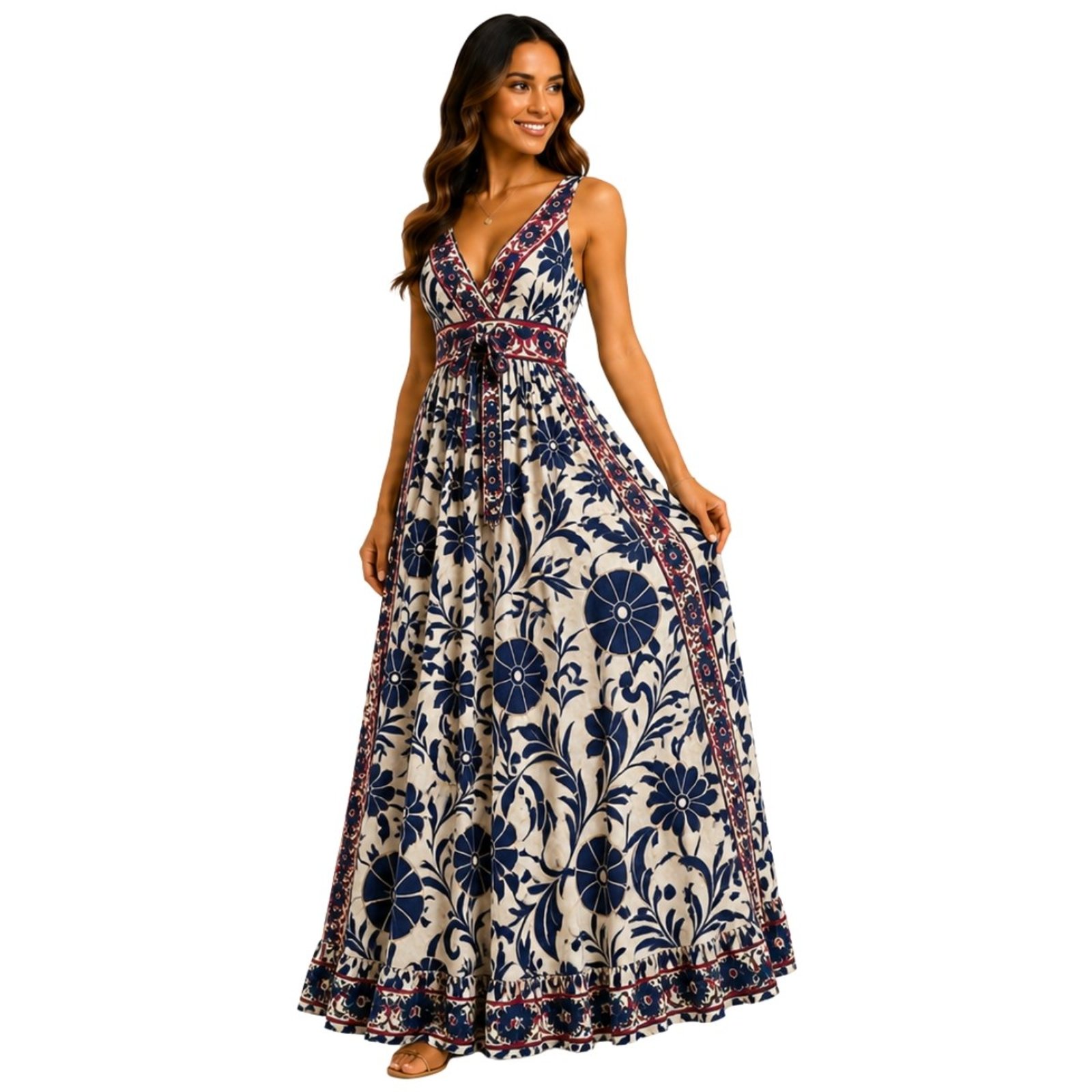 Vestido Longo Indiano Feminino Estampado Alças Reguláveis Boho Preto
