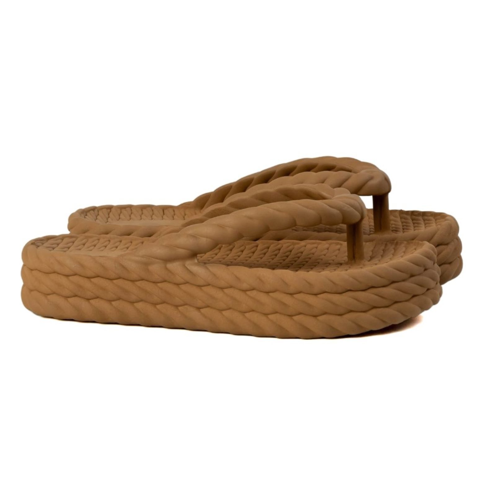 Chinelo Feminino Anna Andrade Plataforma Flat Nuvem Corda Trança Conforto Tendência Nude