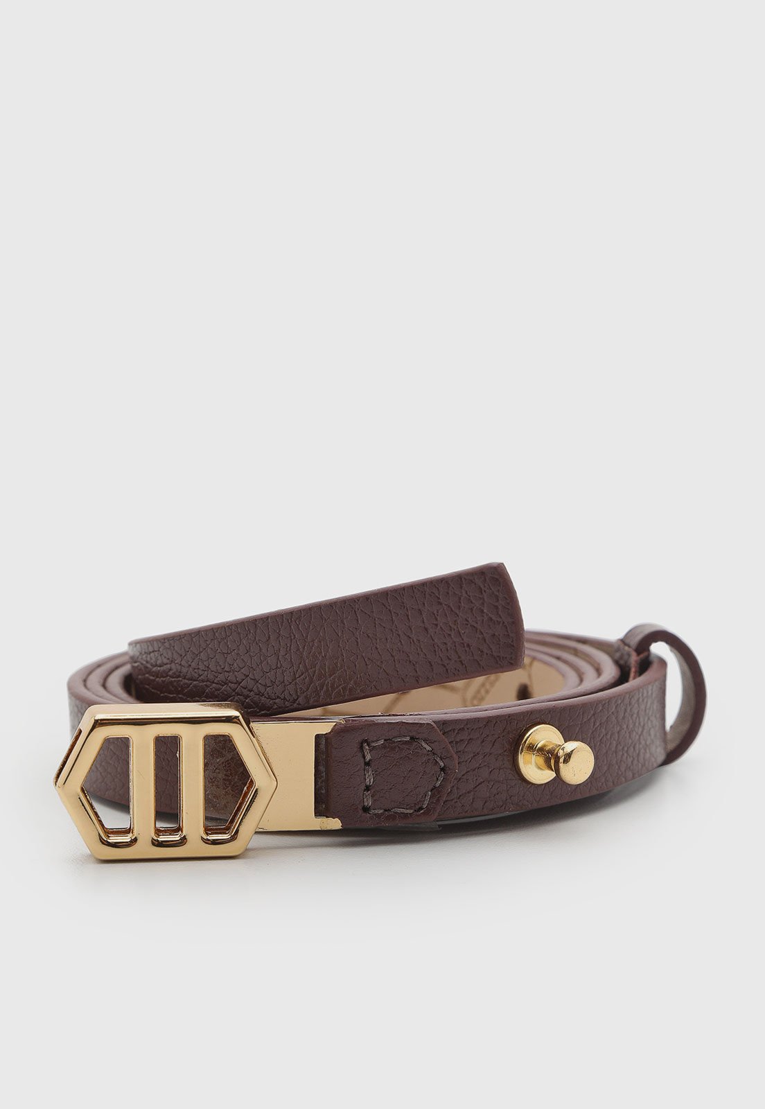 Cinto Arezzo Couro Fivela Dourada Marrom