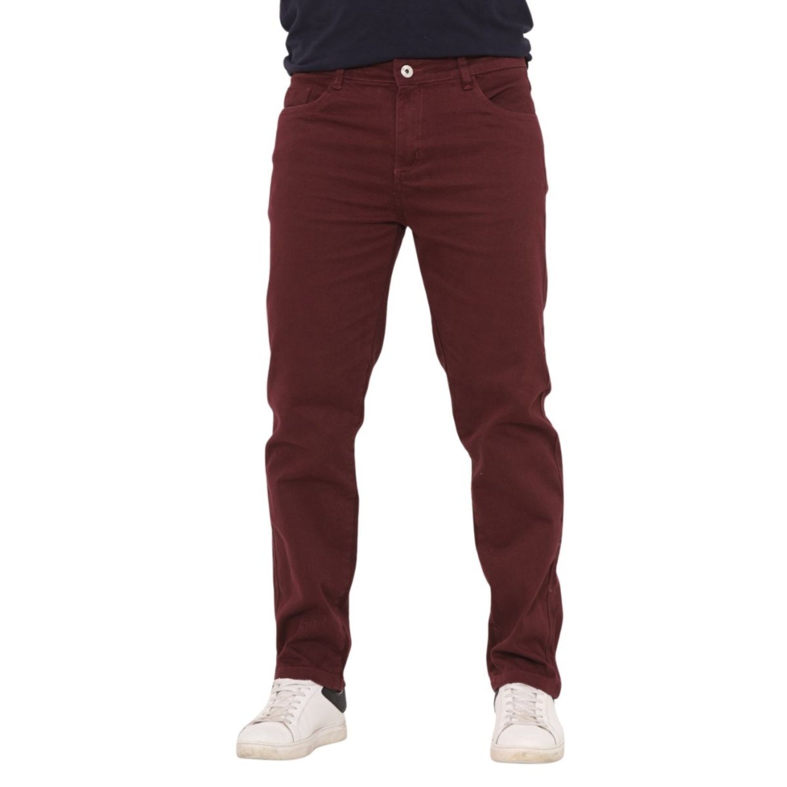 Calça Masculina de Sarja na Cor Vinho Corte Tradicional Casual Jeans Loka