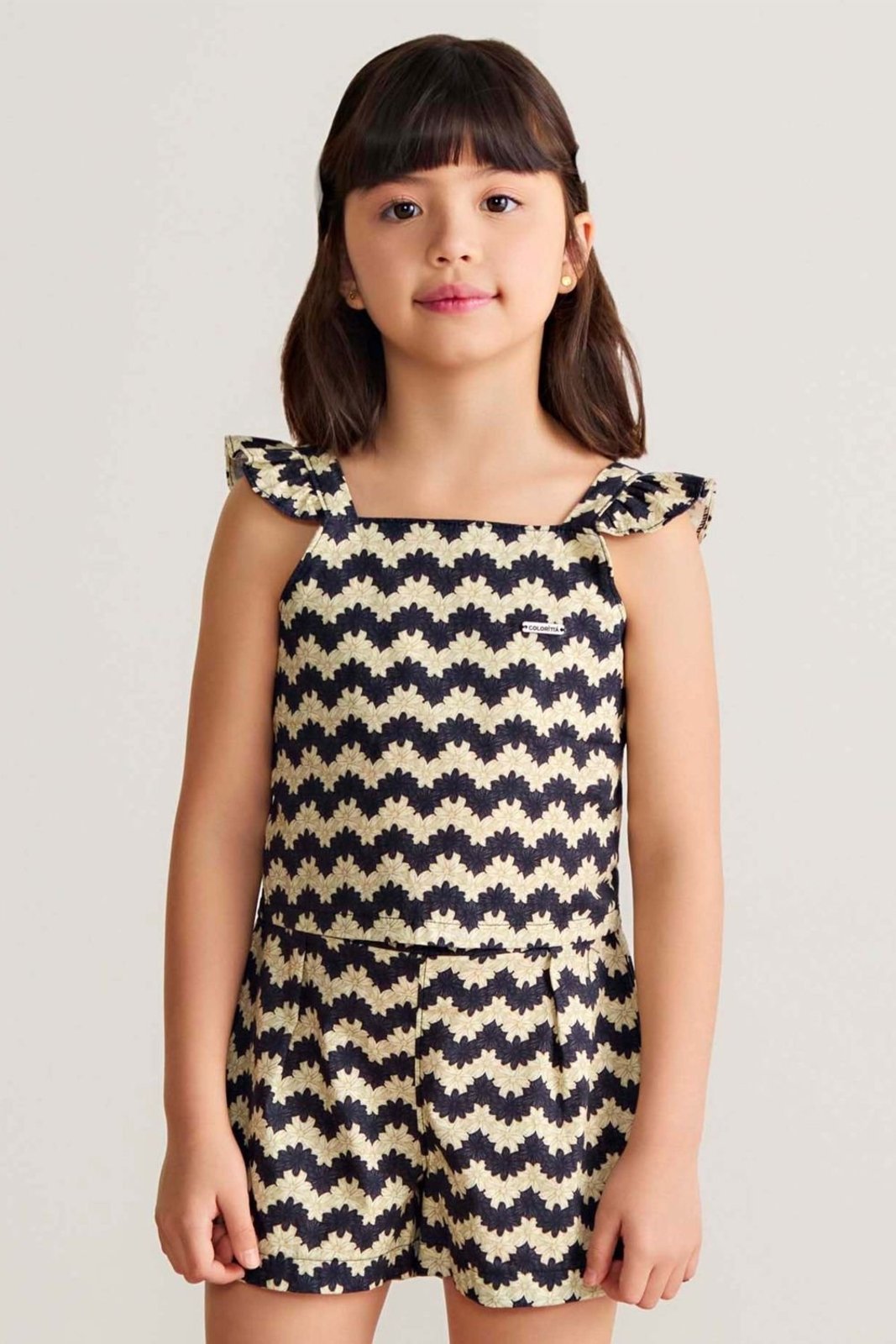 Infantil - Conjunto Menina Tricoline Flor Colorittá Preto