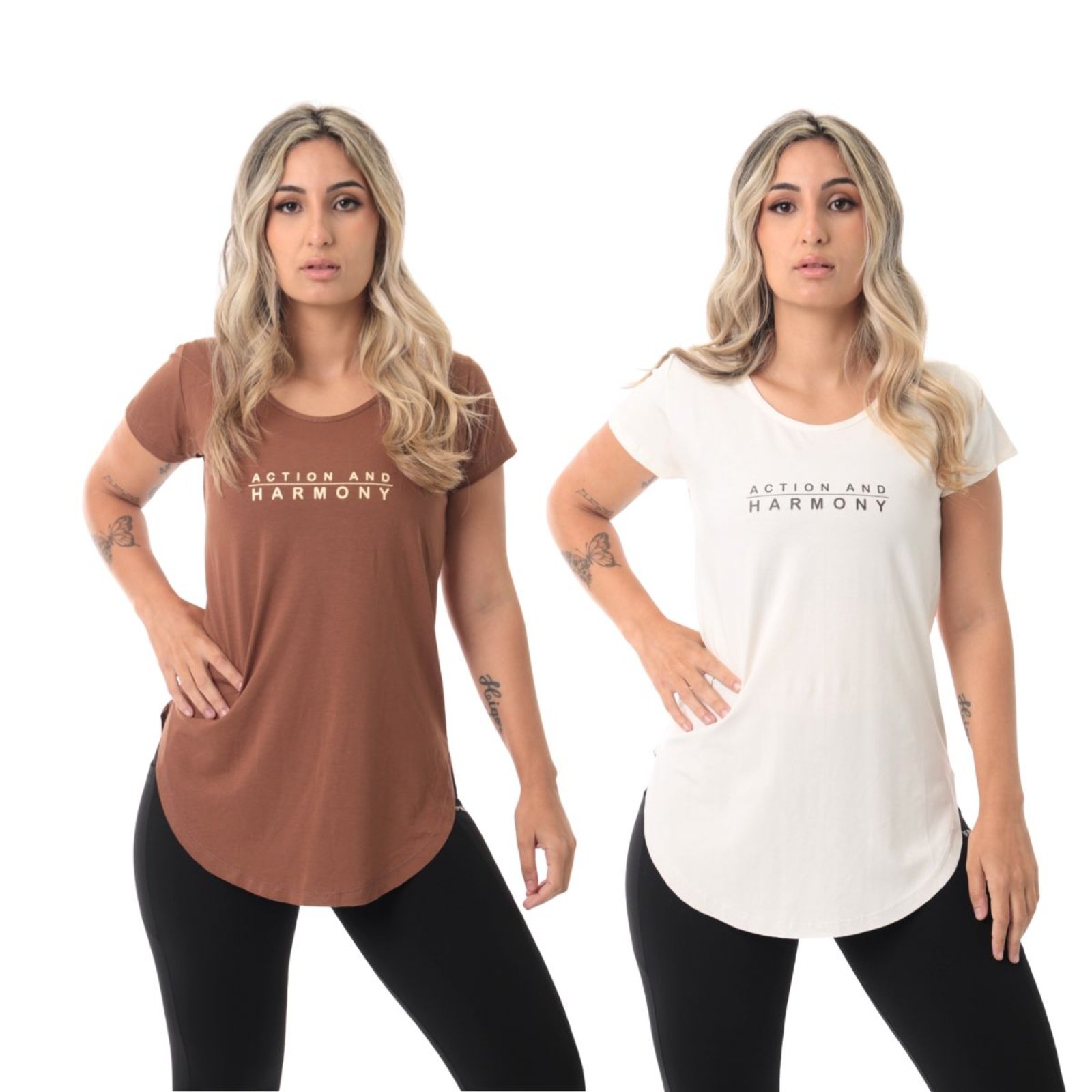 Kit 2 Blusa Feminina Academia Action Marrom e Marfim