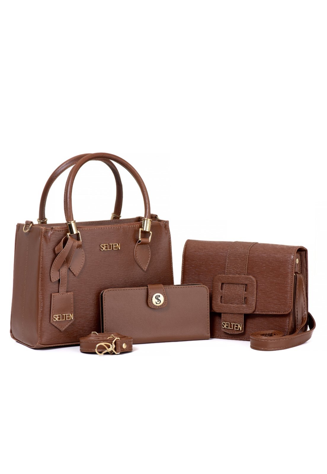 Kit Bolsas Transversais Feminina Selten Marrom