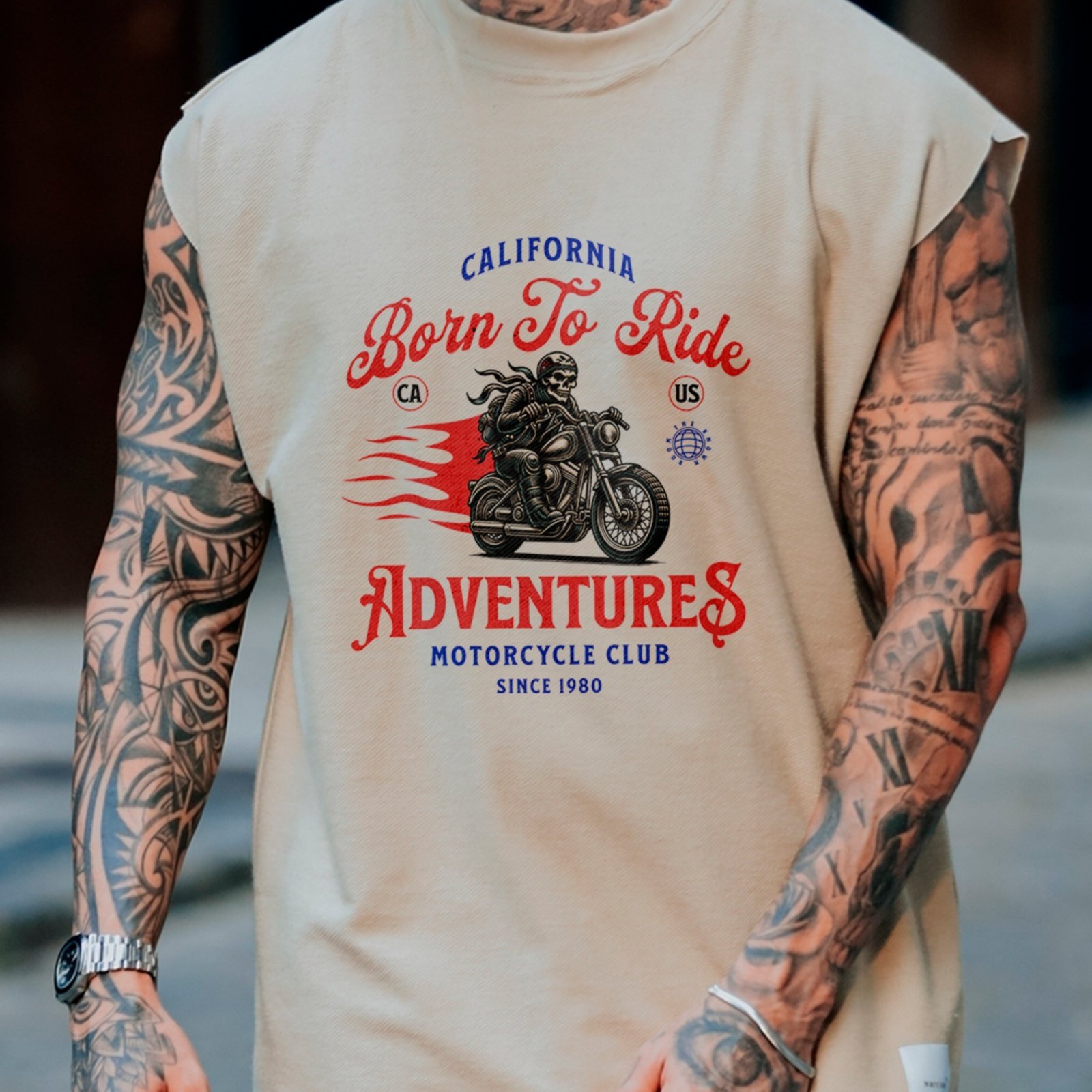 Camiseta Regata Machão Born to Ride Adventures Street Style Off White