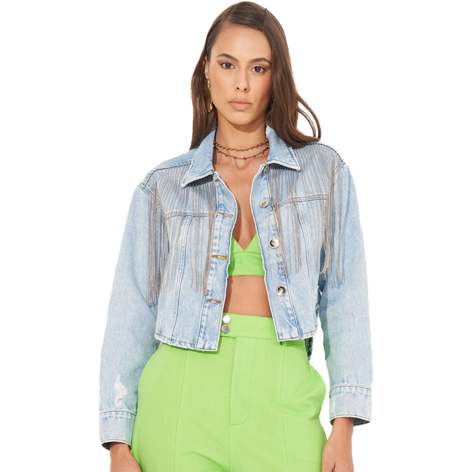 Jaqueta Jeans Colcci Chain IN23 Azul Feminino