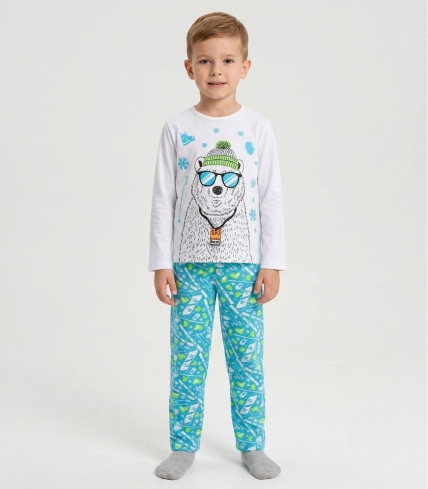 Pijama Menino Manga Longa Meia Malha Kappes Branco