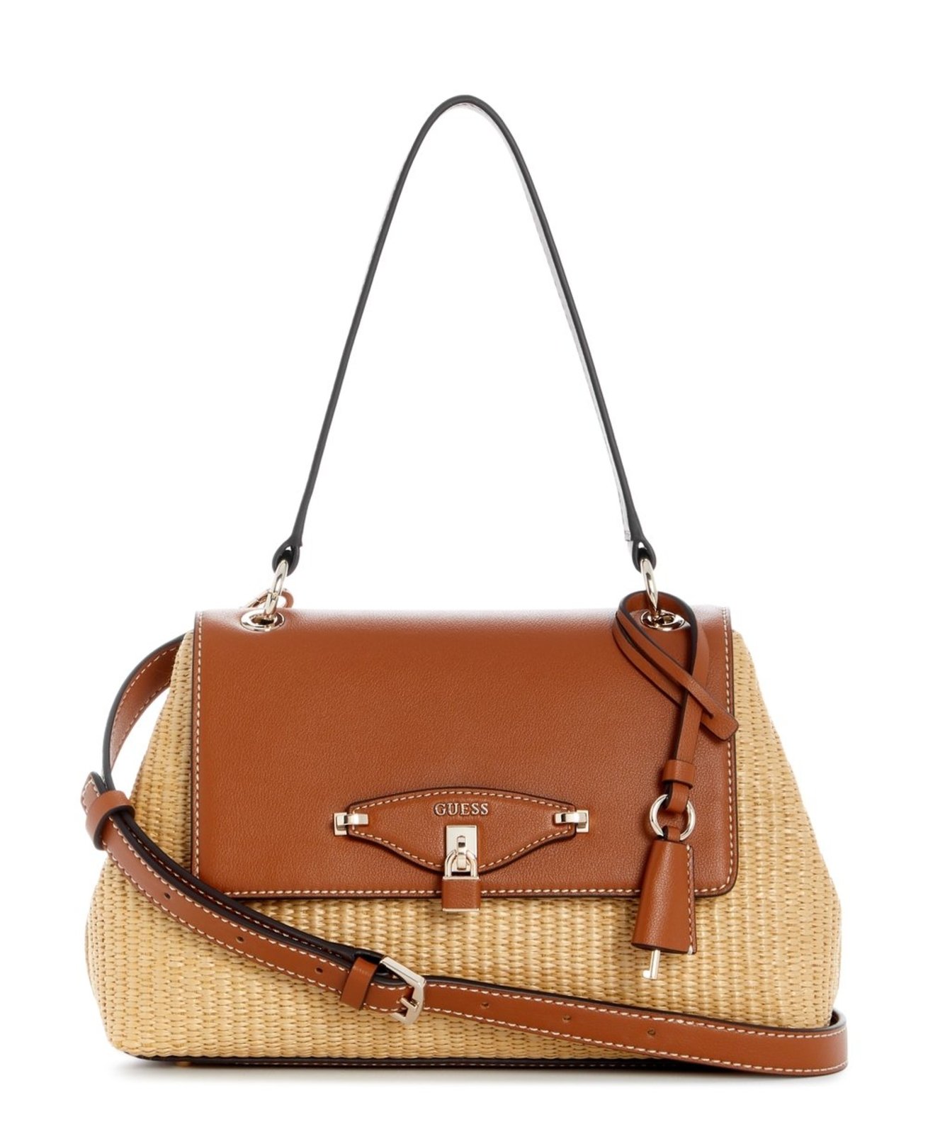 Bolsa Guess Maggie Straw Shoulder Caramelo