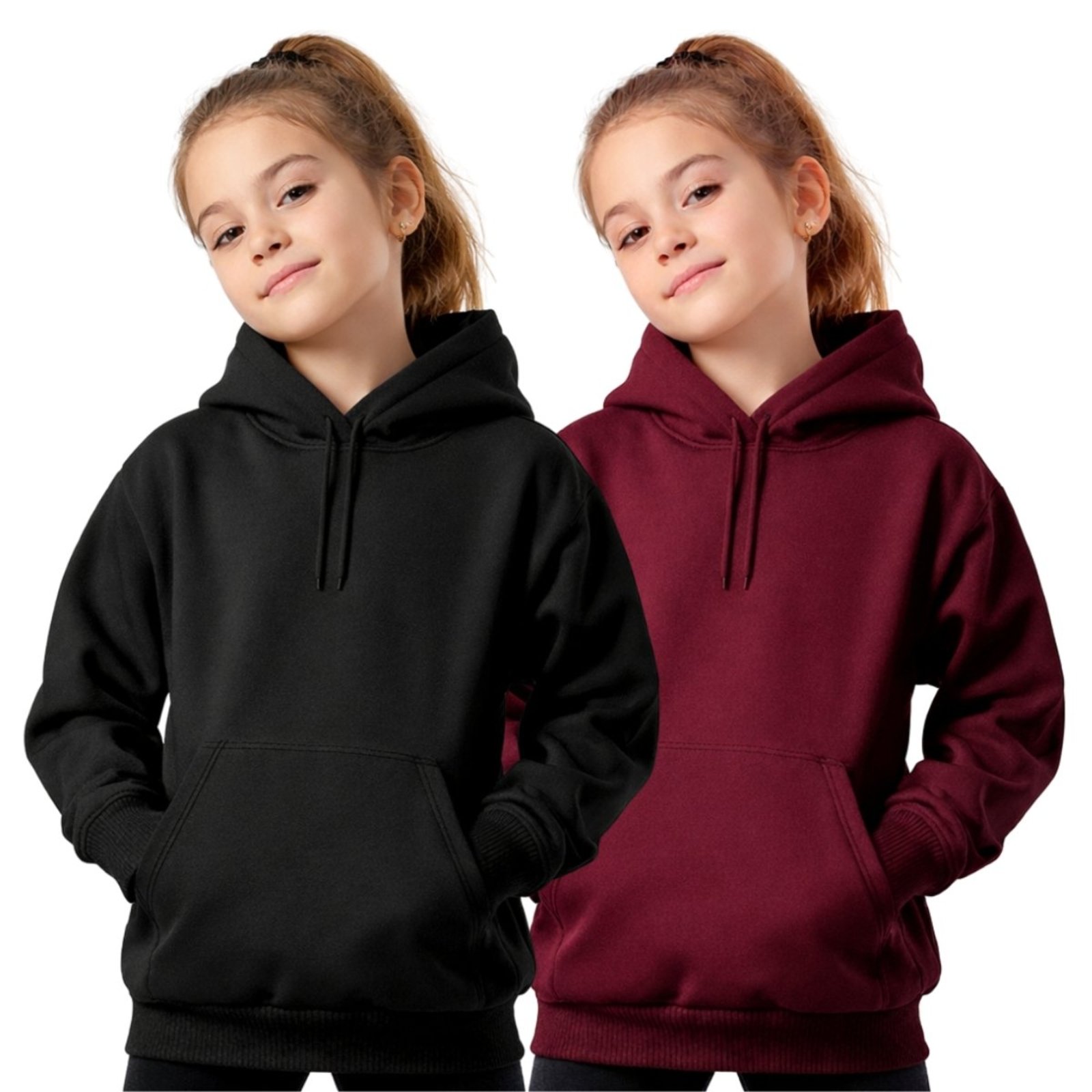 Infantil - Kit 2 Casaco Feminino Liso Moletom Canguru Com Capuz Macio