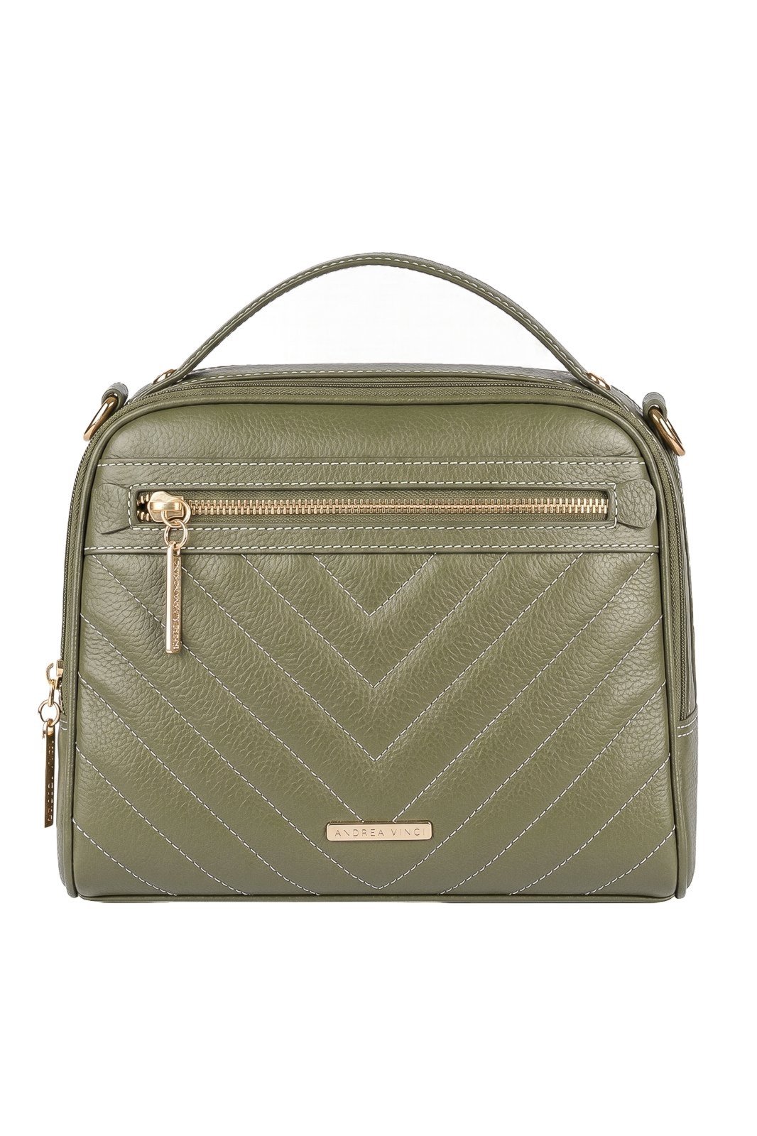 Bolsa baú pequena de couro liso Lara - Verde