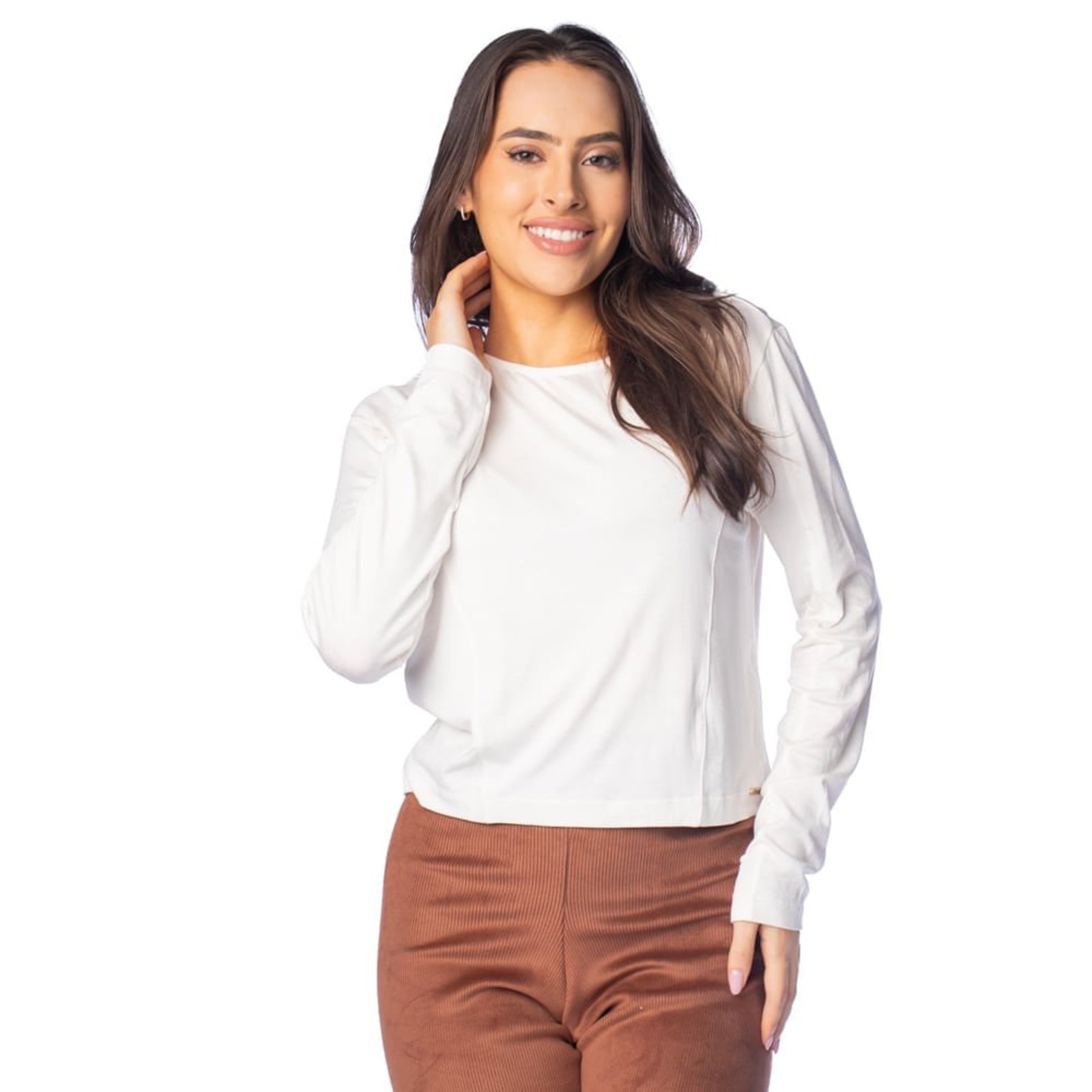 Vista 2 Blusa Feminina Giraffe Frisos Frontais Off White off-white white Giraffe off-white white
