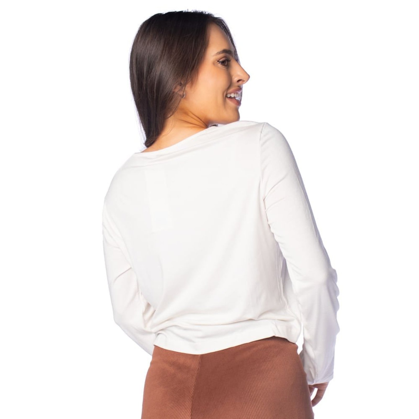 Vista 3 Blusa Feminina Giraffe Frisos Frontais Off White off-white white Giraffe off-white white