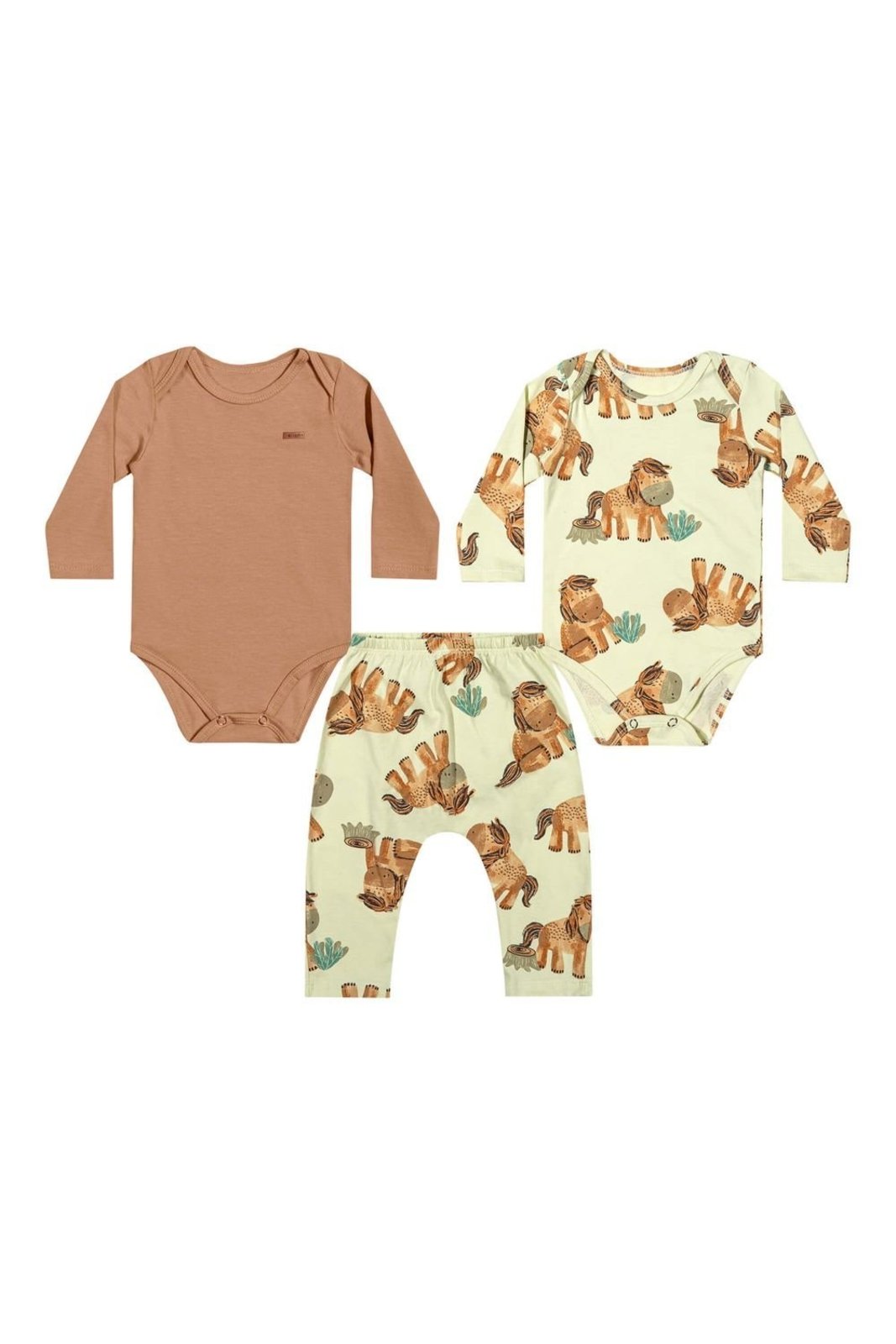Infantil - Kit Menino Bodies e Calça Estampada Elian Marrom