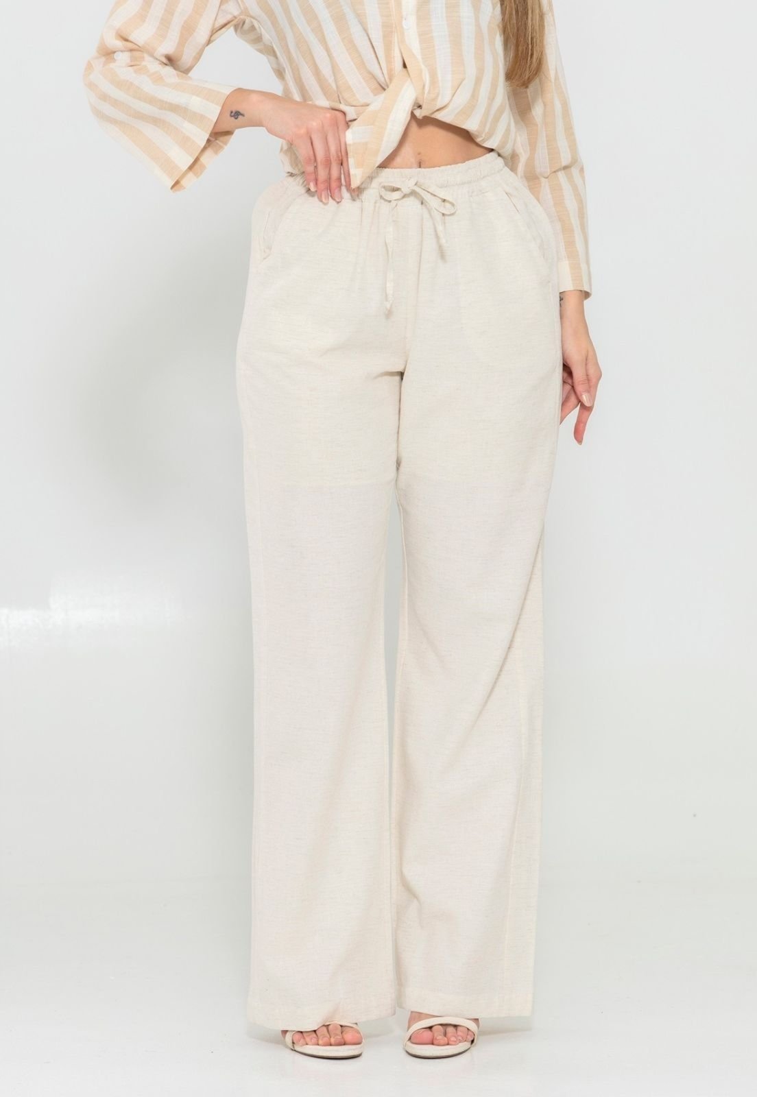 Calça Feminina Casual Elengancy de linho Premium com Forro -Bege Docce Mulher