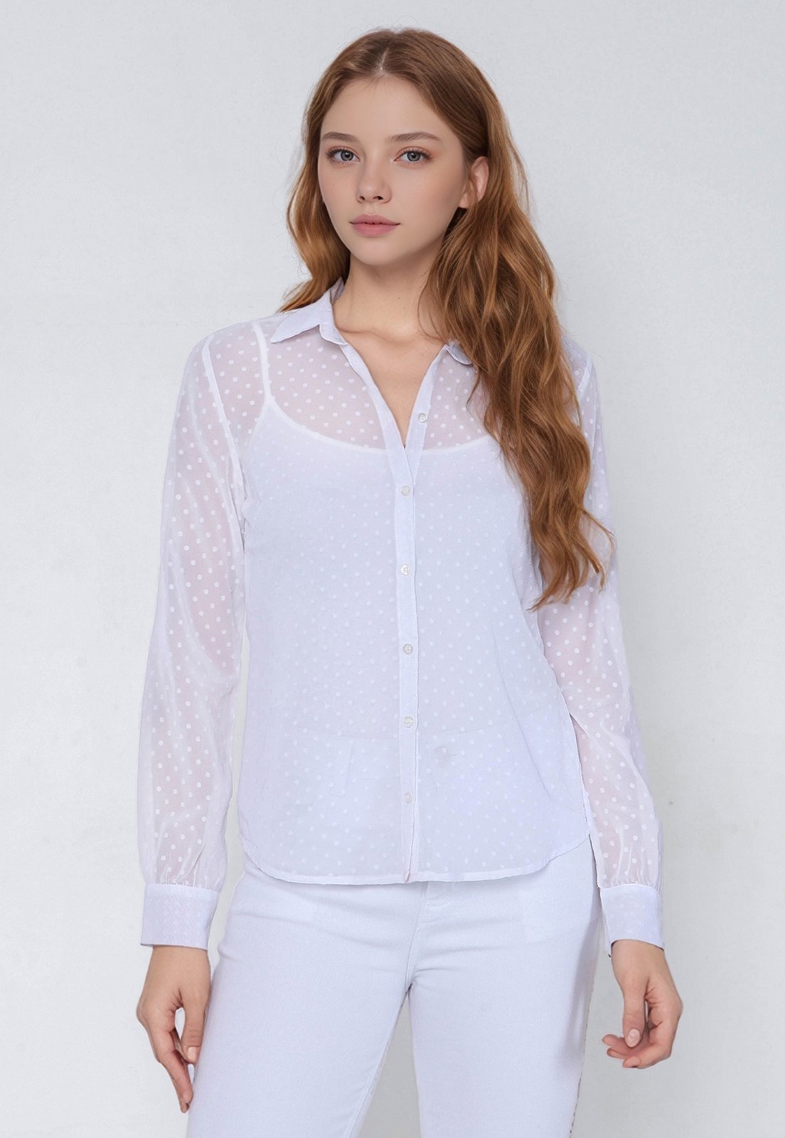 Camisa Intens Manga Longa Crepe Devore Branco