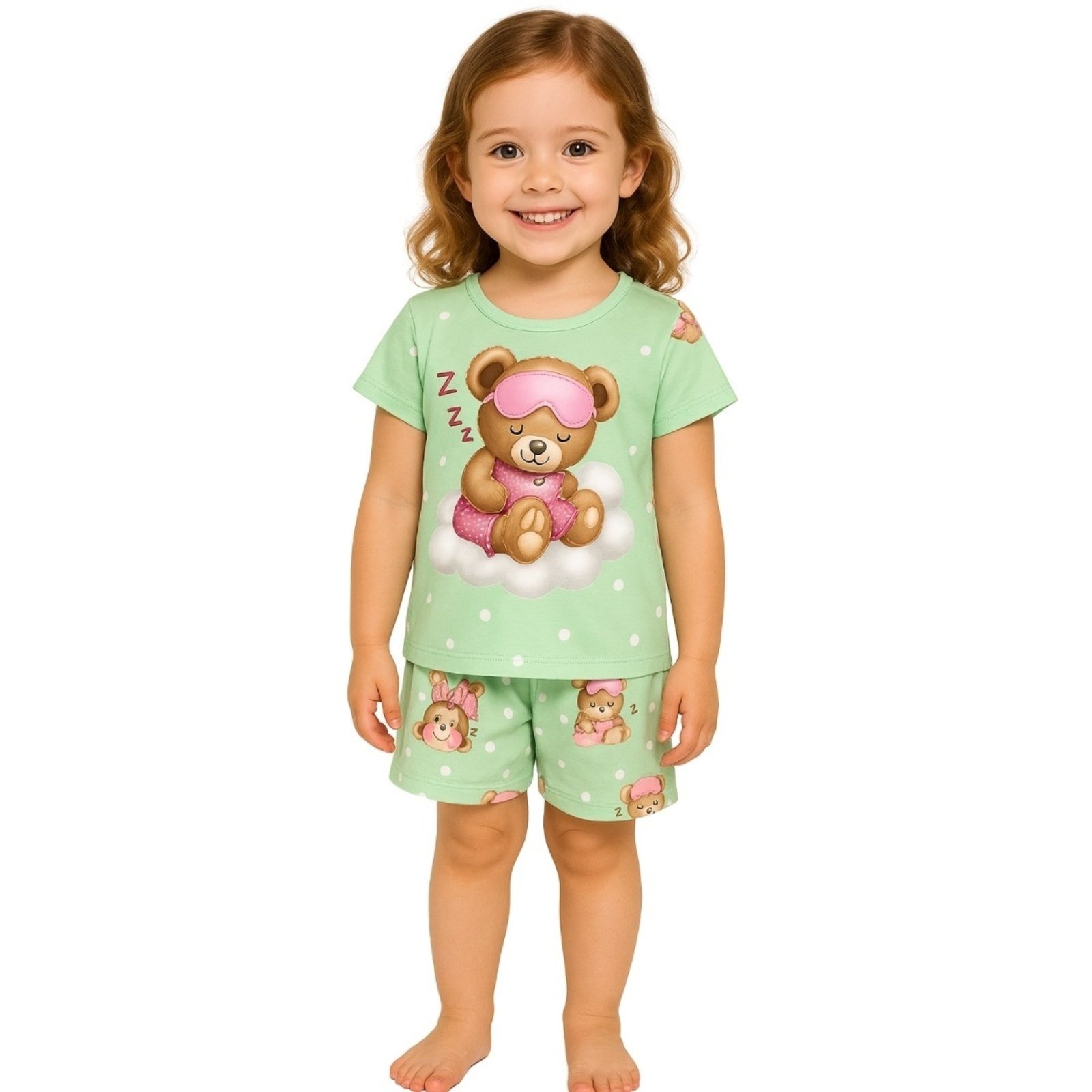 Vista 2 Infantil - Pijama 2pçs Manga Curta Kyly Urso verde Kyly verde