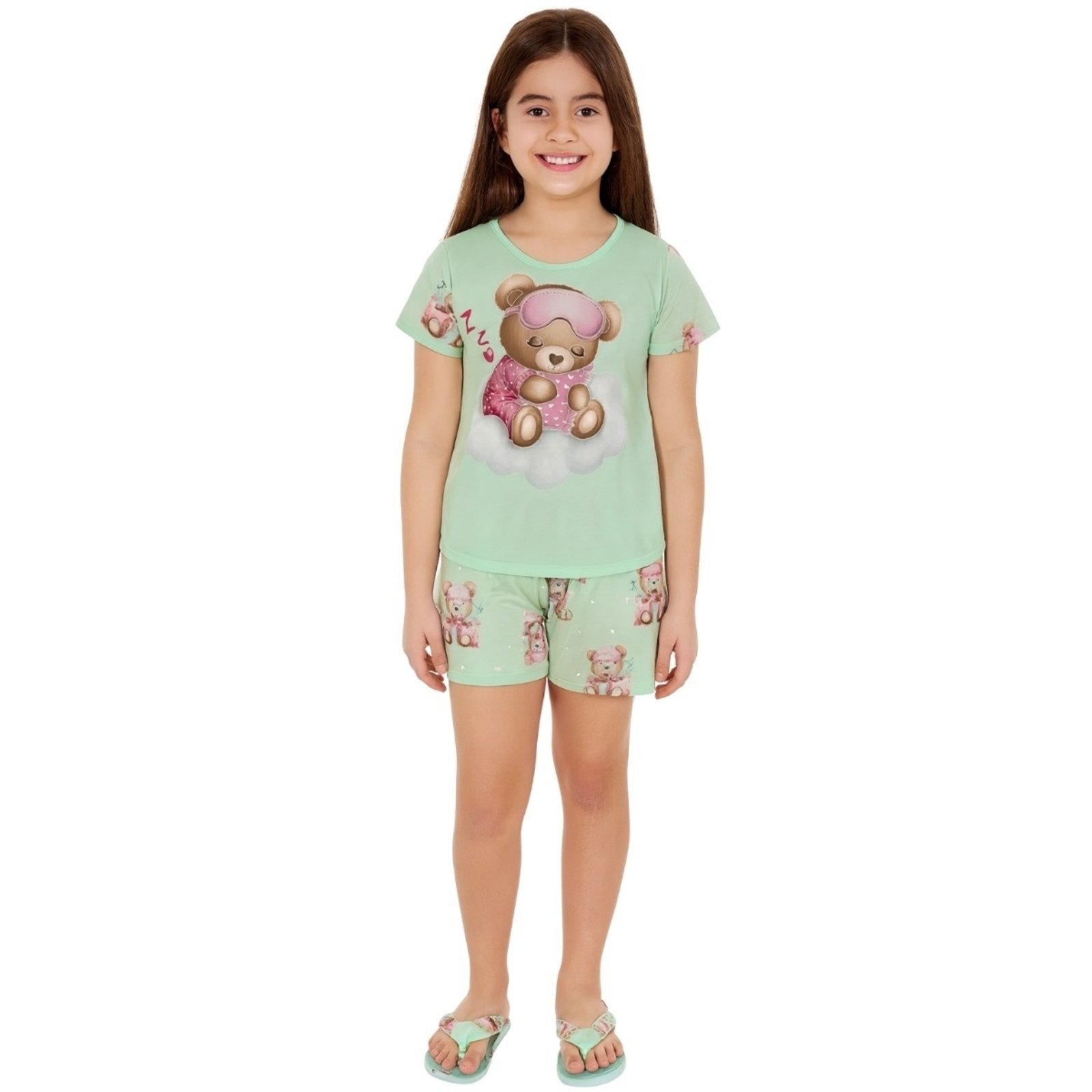 Vista 3 Infantil - Pijama 2pçs Manga Curta Kyly Urso verde Kyly verde