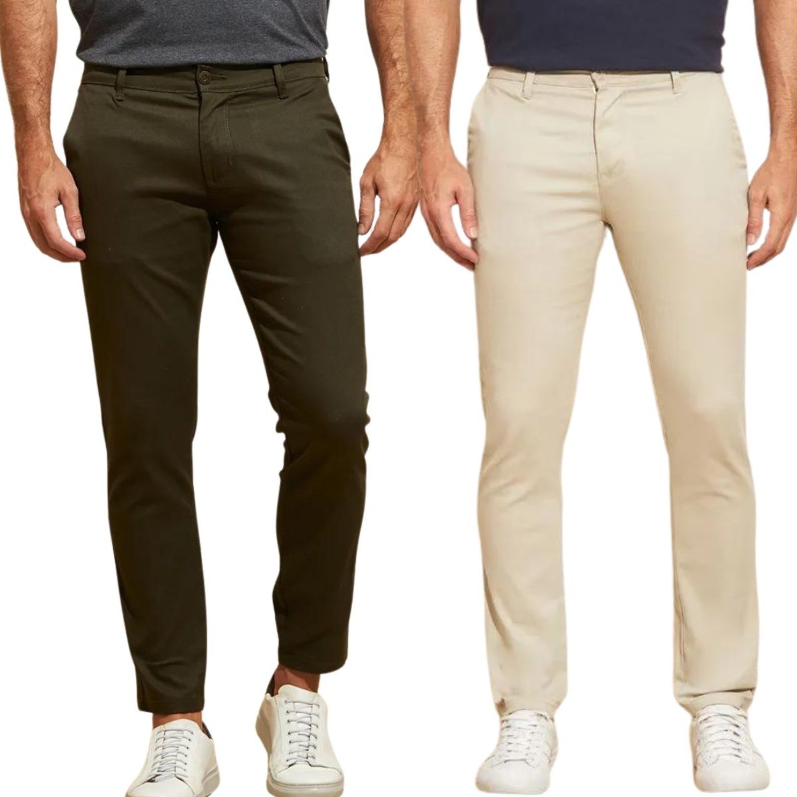 Kit 2 Calças Vih Triny de Sarja Chino Com Bolso Traseiro Embutido Alfaiataria Skinny Verde Militar e Areia