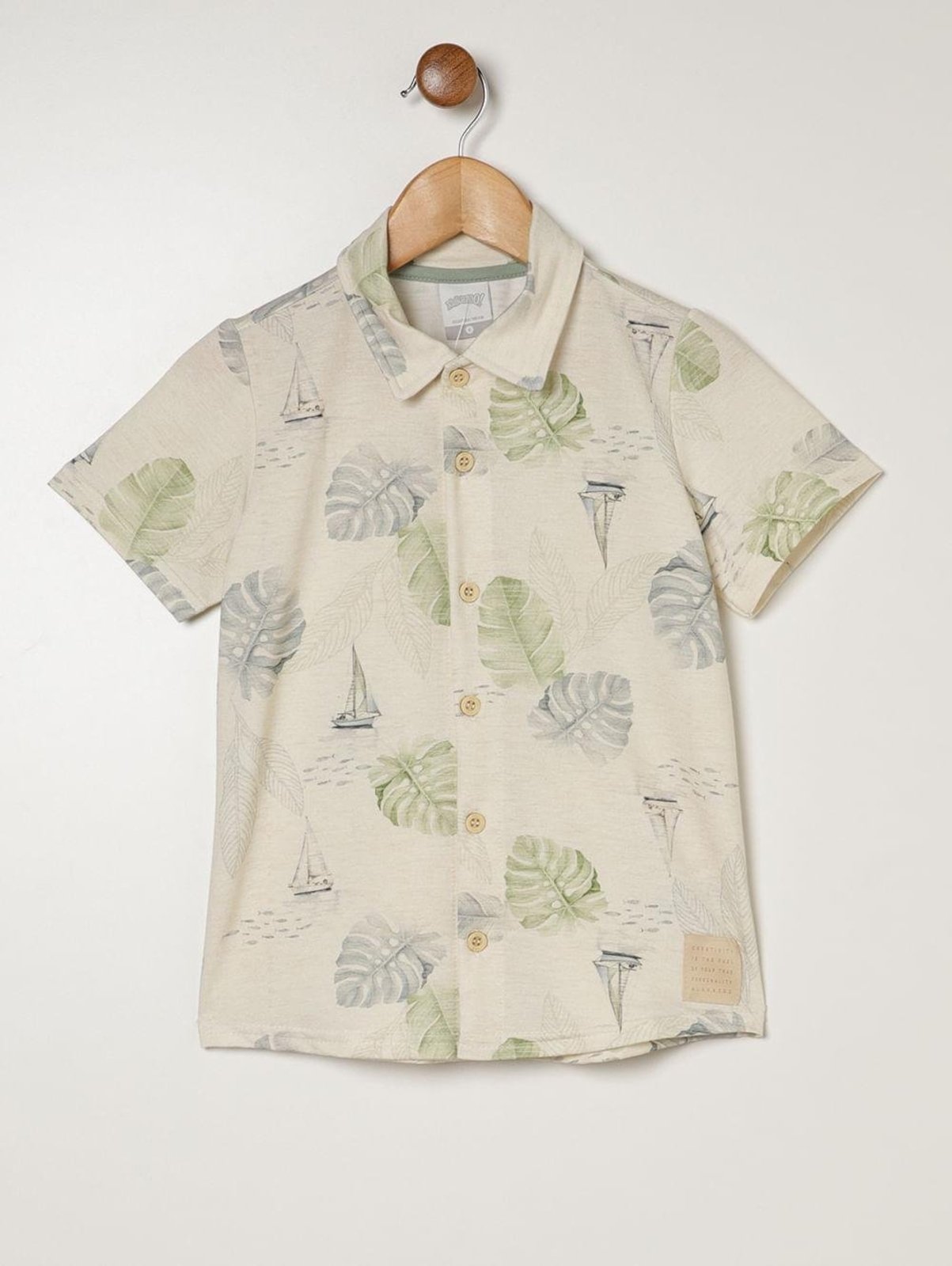 Infantil - Camisa Malha Manga Curta Para Menino- OFF WHITE
