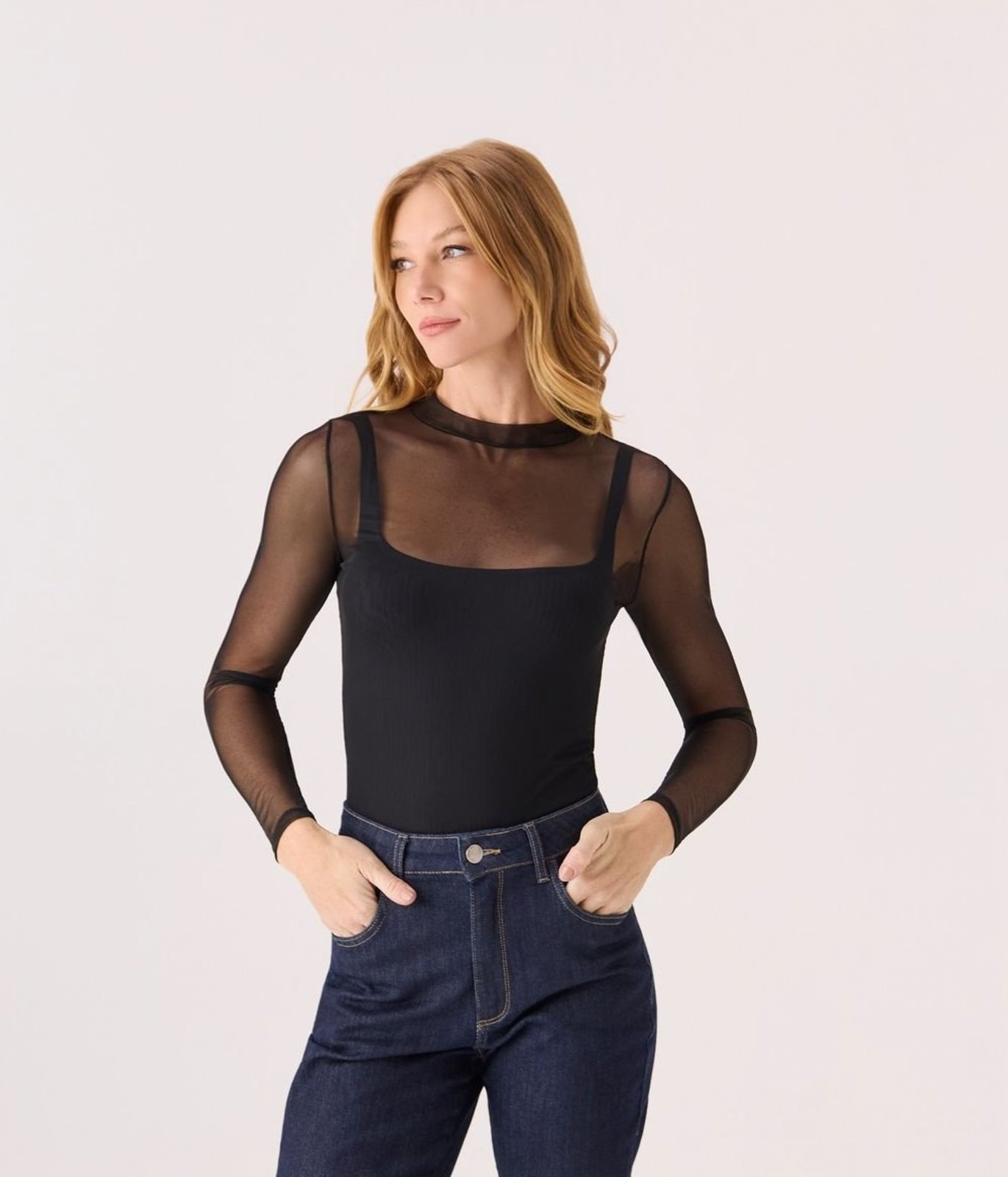 Blusa Makenji Basica Tule Liso Feminina Preta