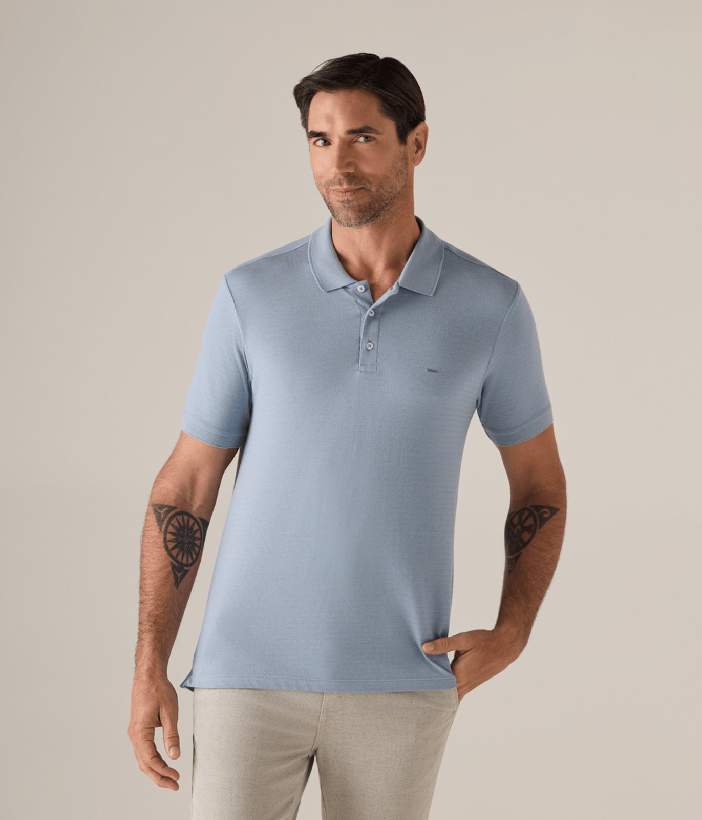 Polo Makenji Manga Curta Espinha De Peixe Masculina Azul Claro