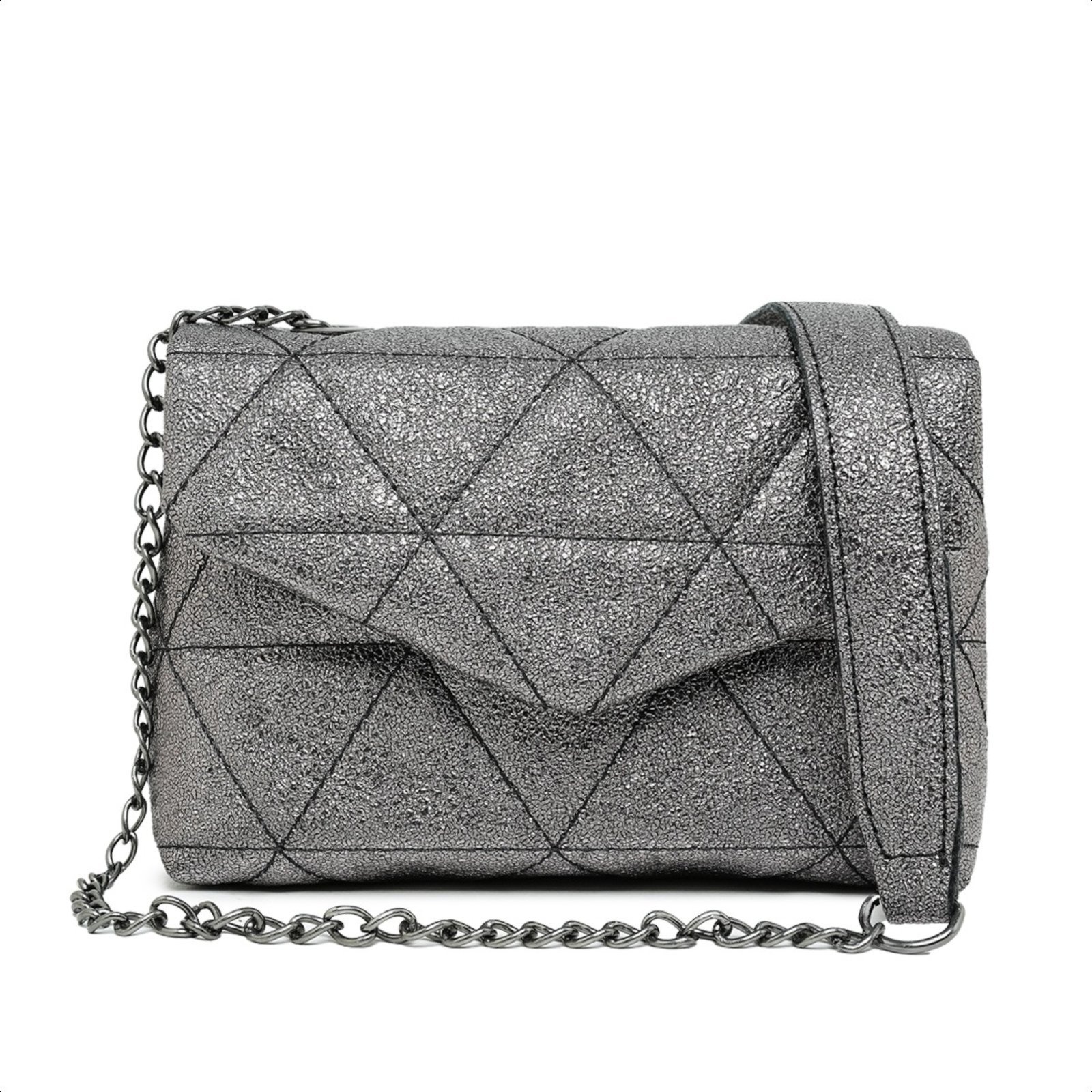 Bolsa Clutch Feminina Pequena Alça Corrente Grafite Brilho Moda Festa Balada Casamento Madrinha Carmelo Shoes